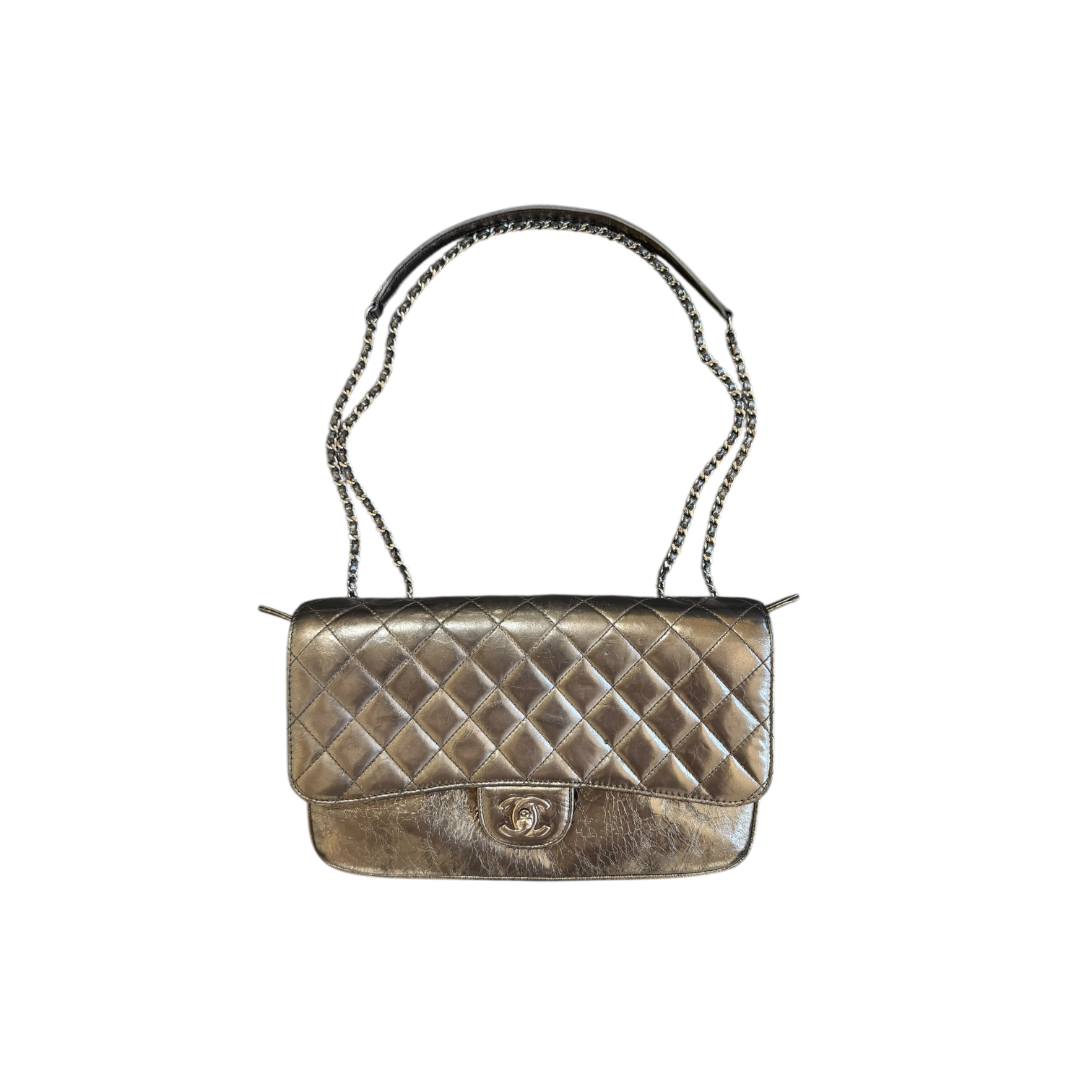 chanel 2010s silver metallic flap bag