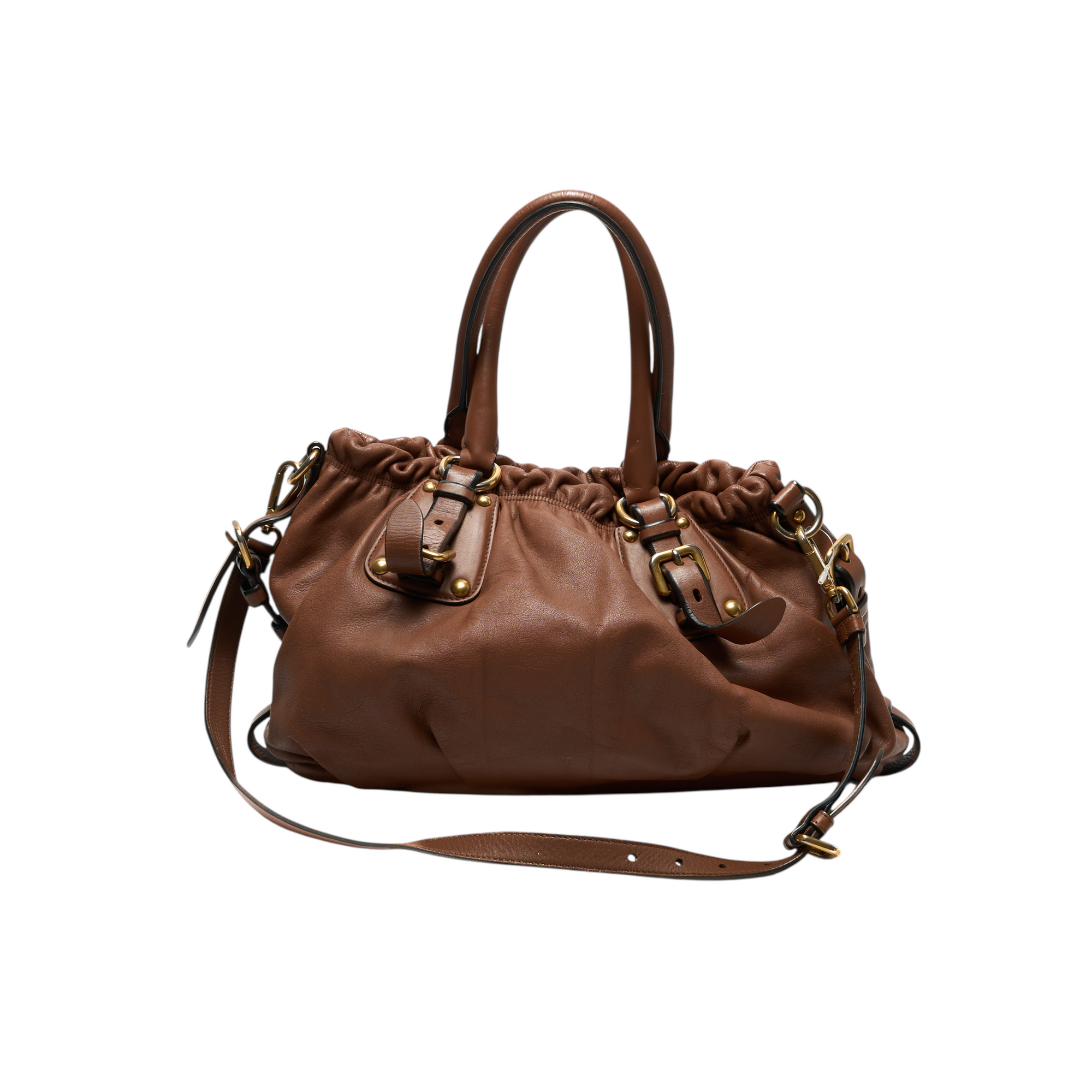prada 2000s brown ruched shoulder bag