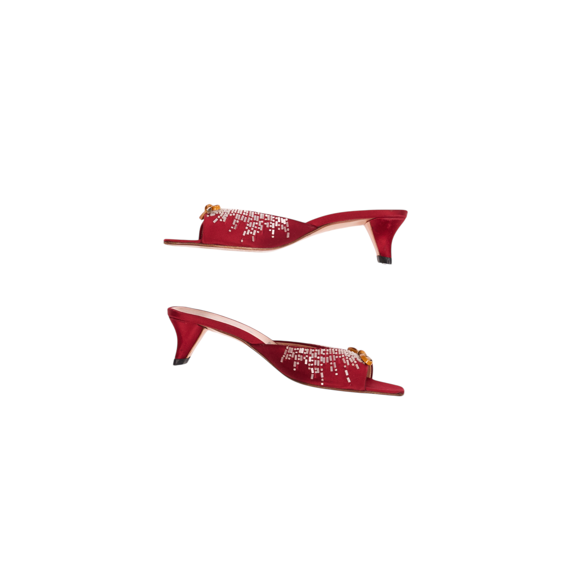 prada 2000s red beaded kitten heels