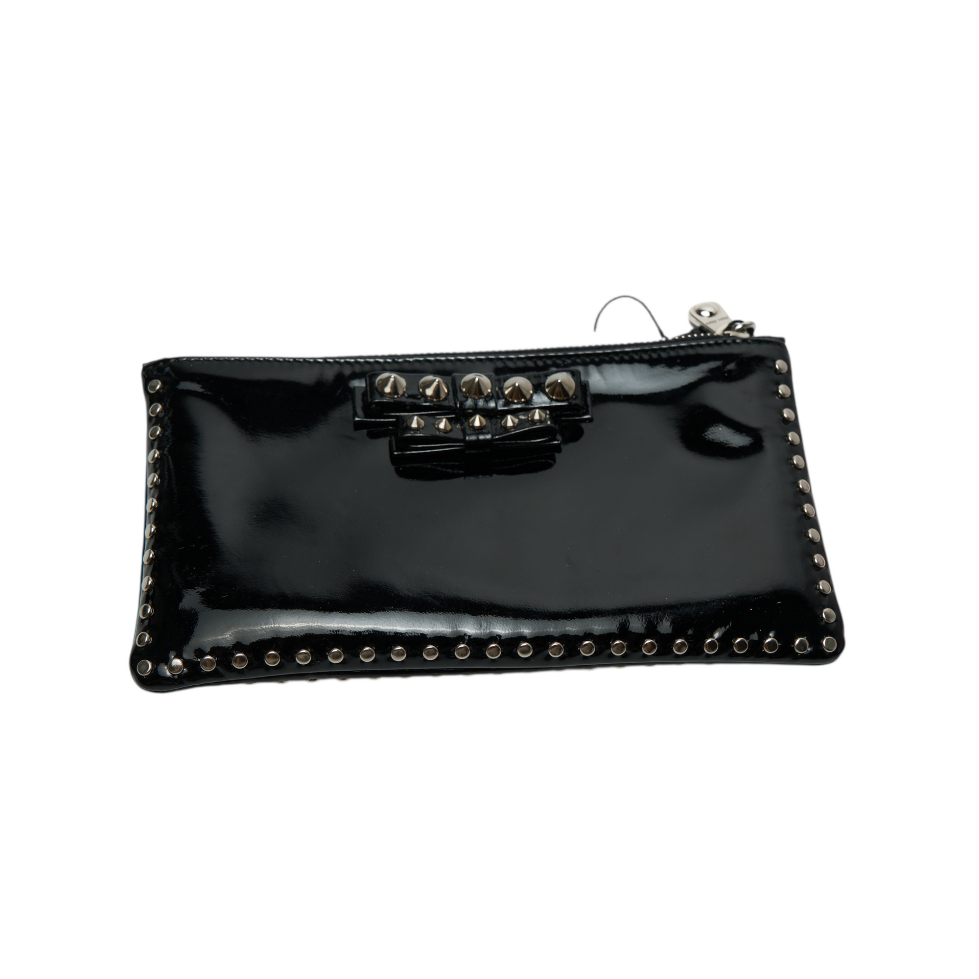 miu miu black patent studded bow wallet