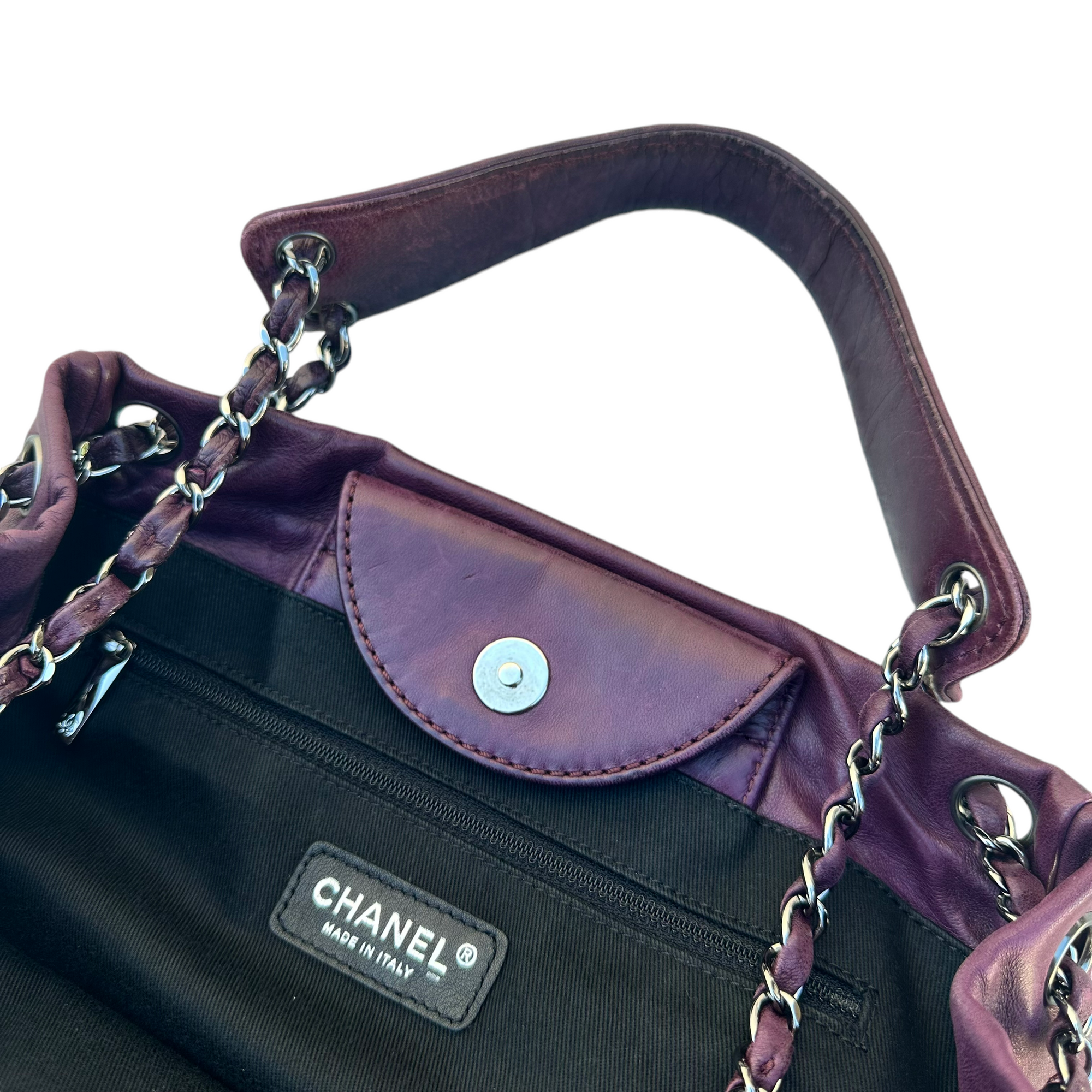 chanel 2000s purple shoulder bag