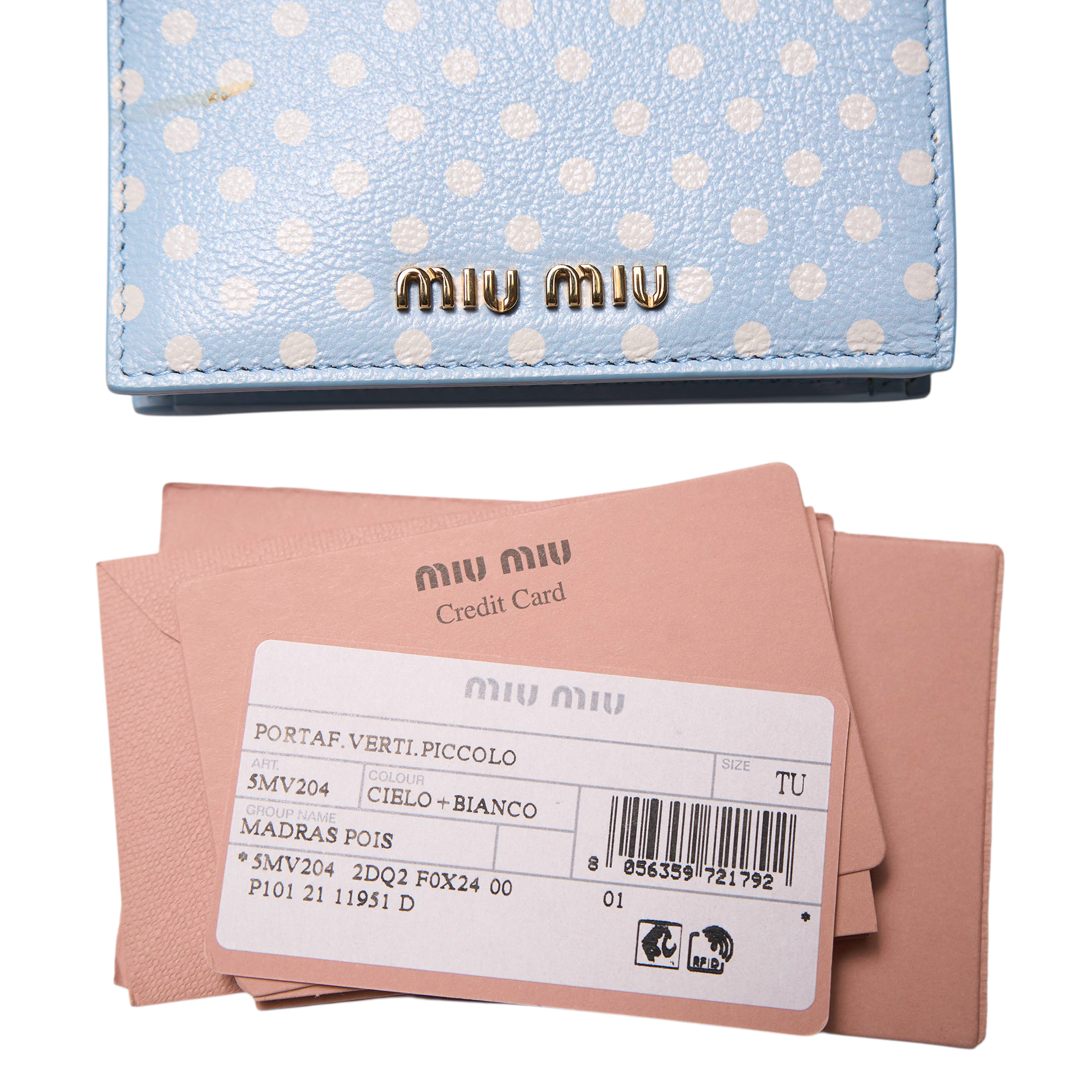 miu miu blue polka dot wallet