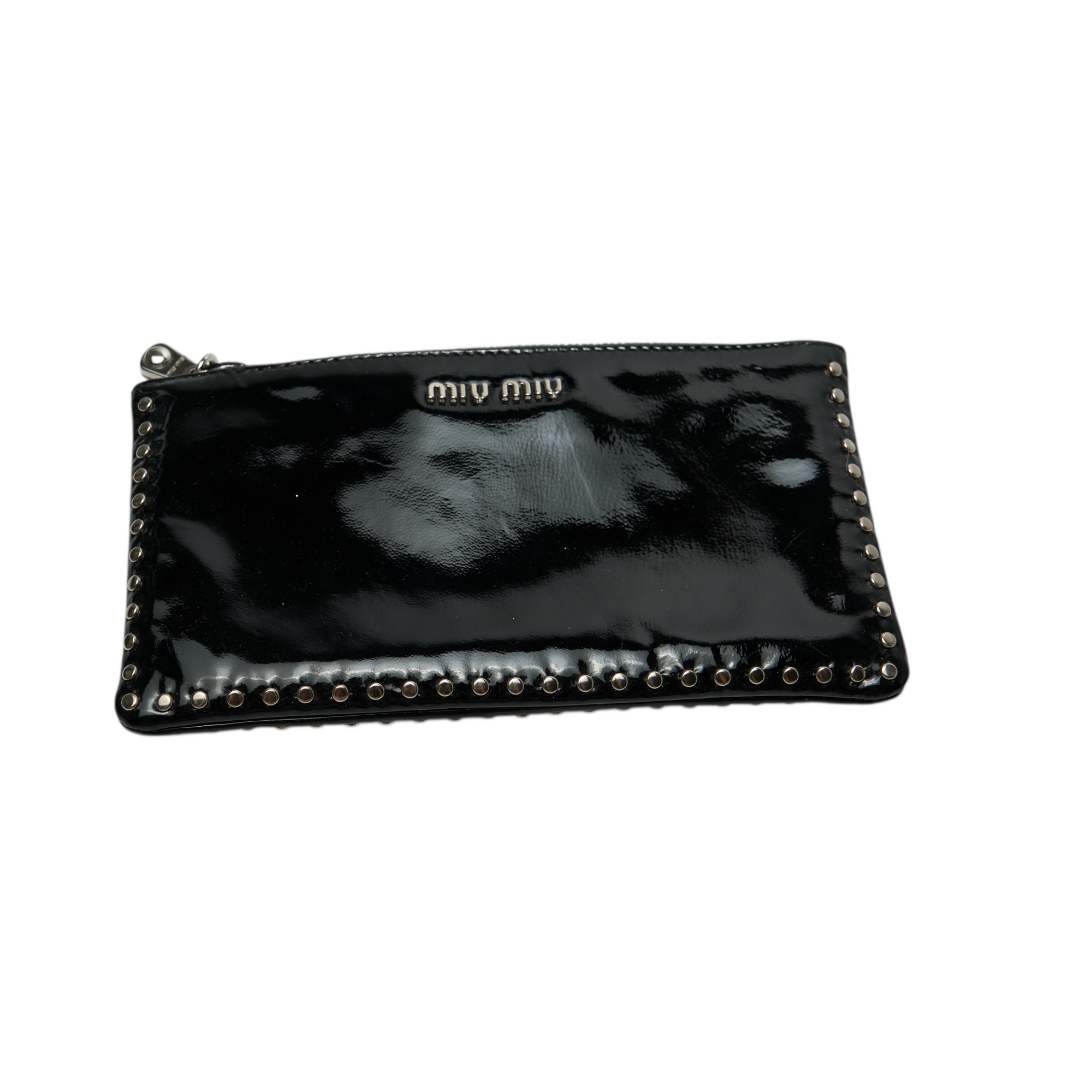 miu miu black patent studded bow wallet