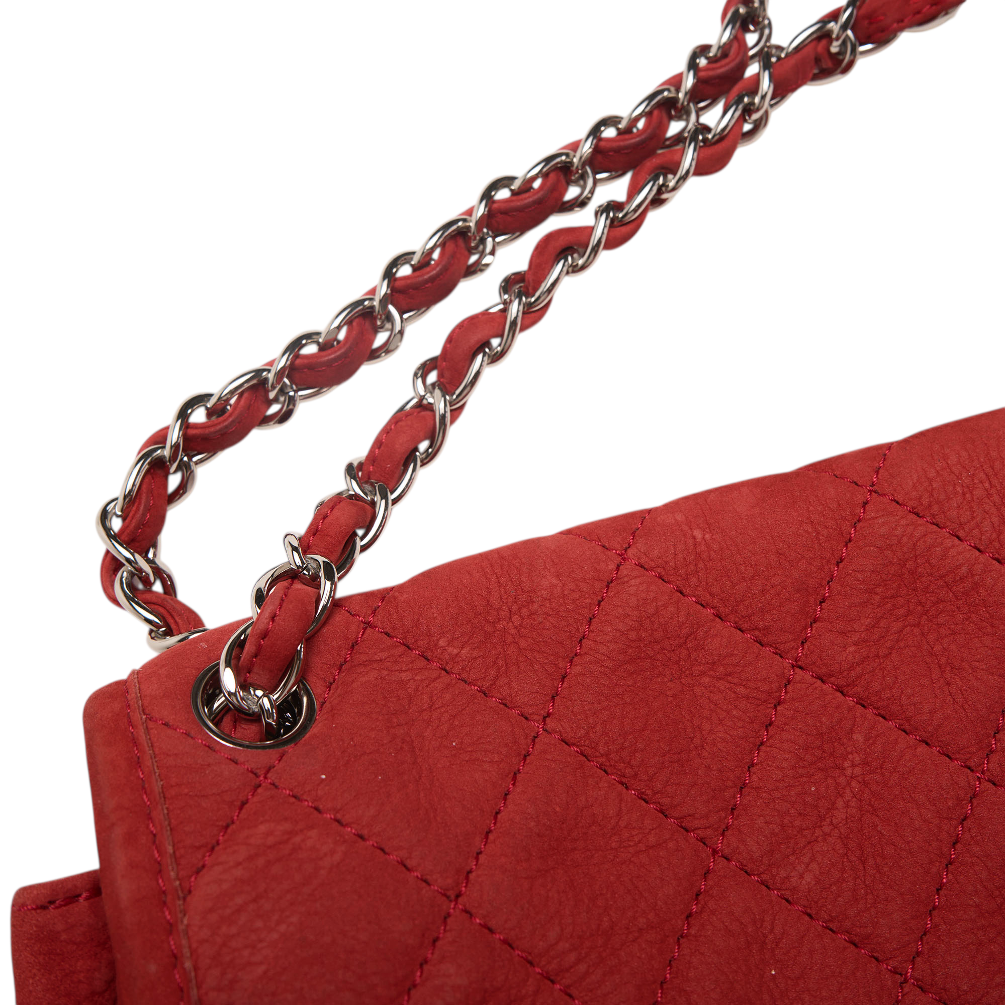 chanel 2000s red suede shoulder bag