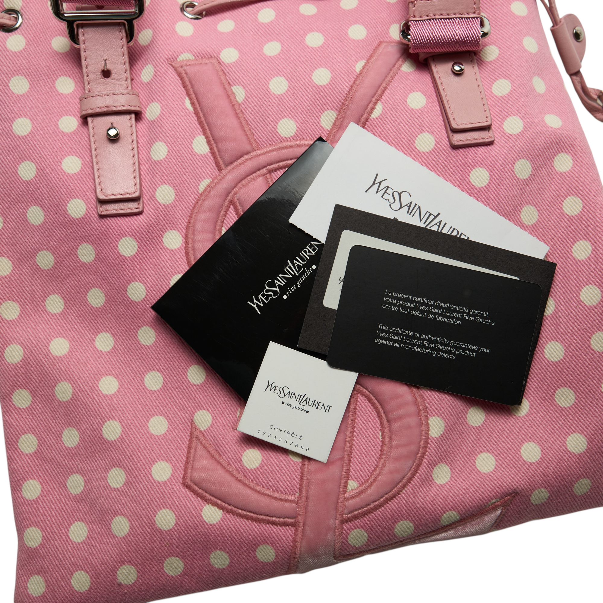 yves saint laurent 2000s pink polka dot bag