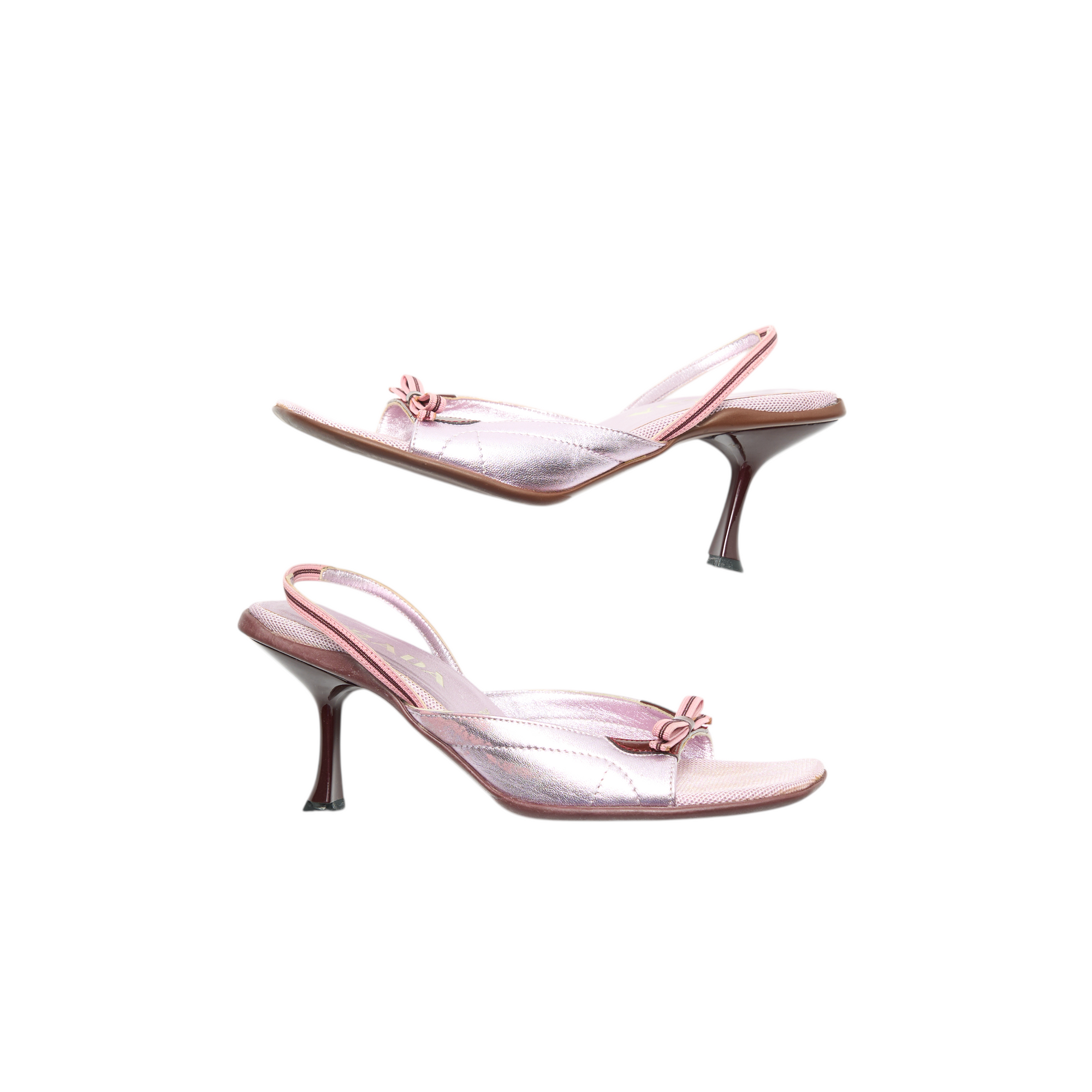 prada 2000s pink bow slingback heels