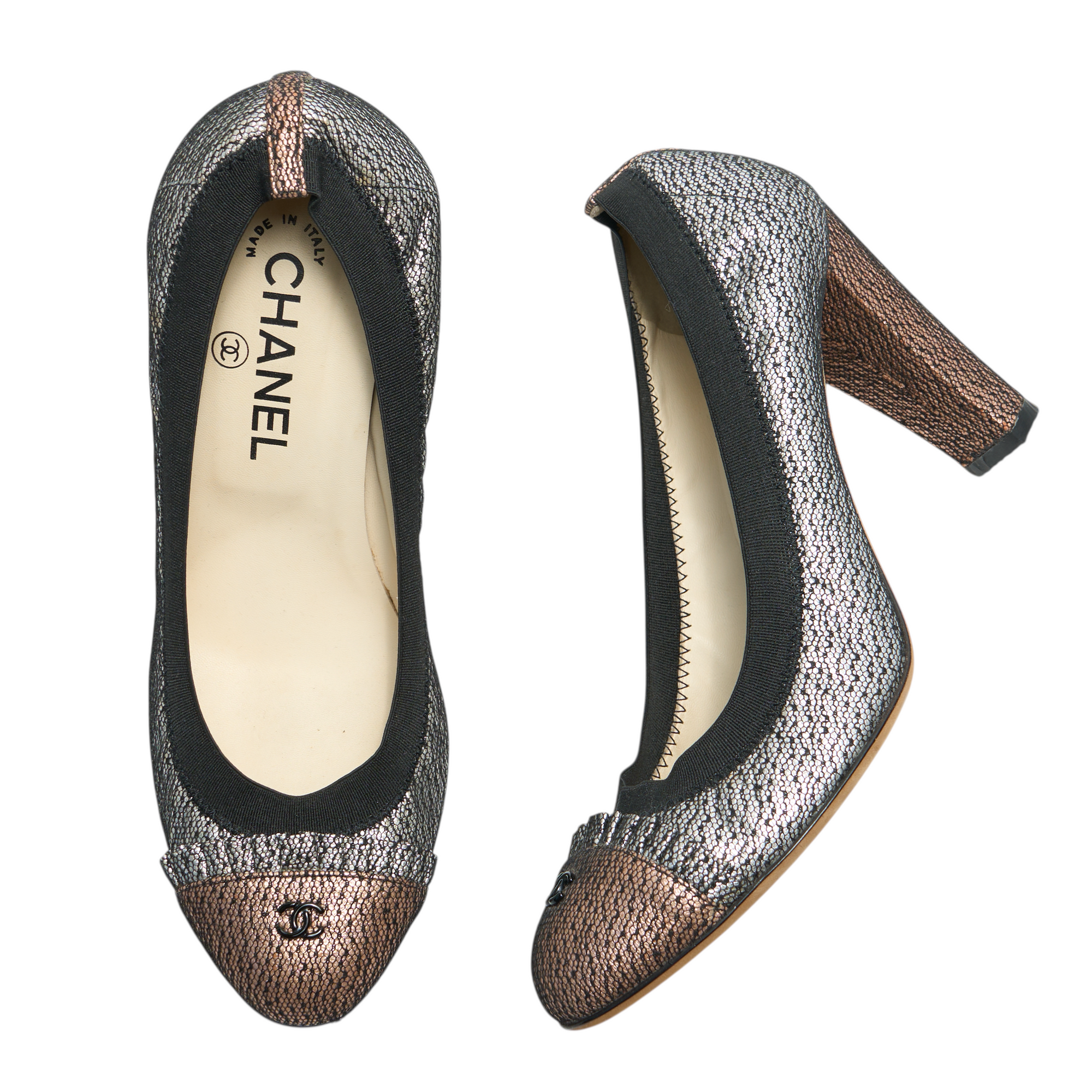 chanel 2000s metallic ballerina heels