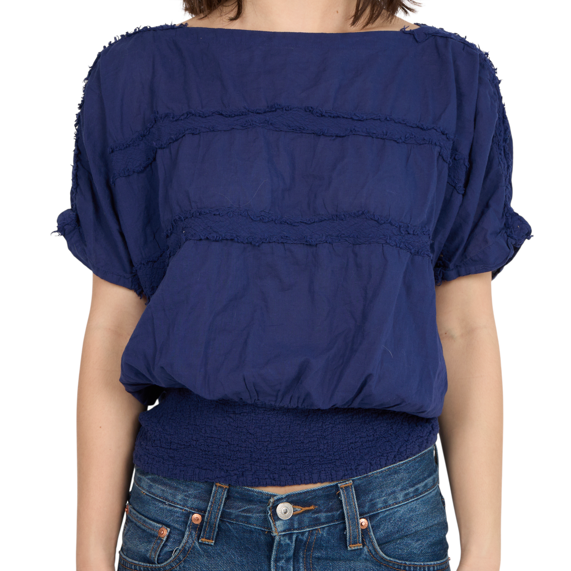 issey miyake vintage blue ruffle top