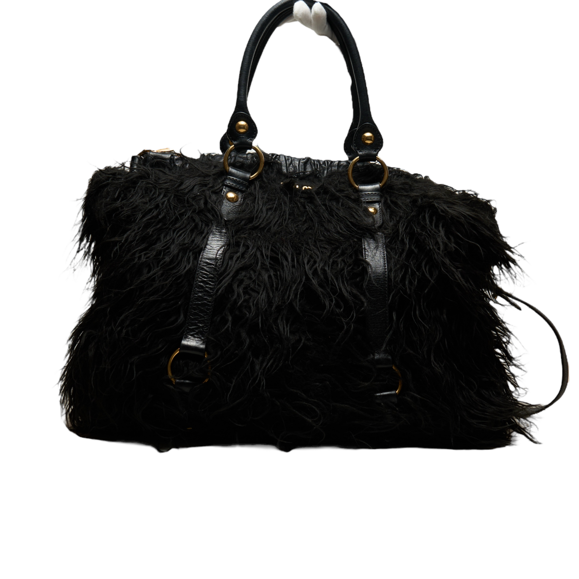 miu miu 2000s black fur vitello bag