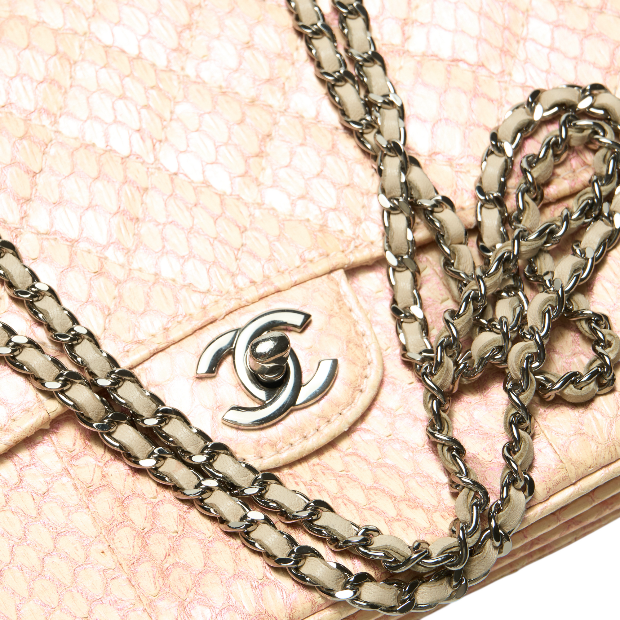 chanel 2010s pink python flap bag
