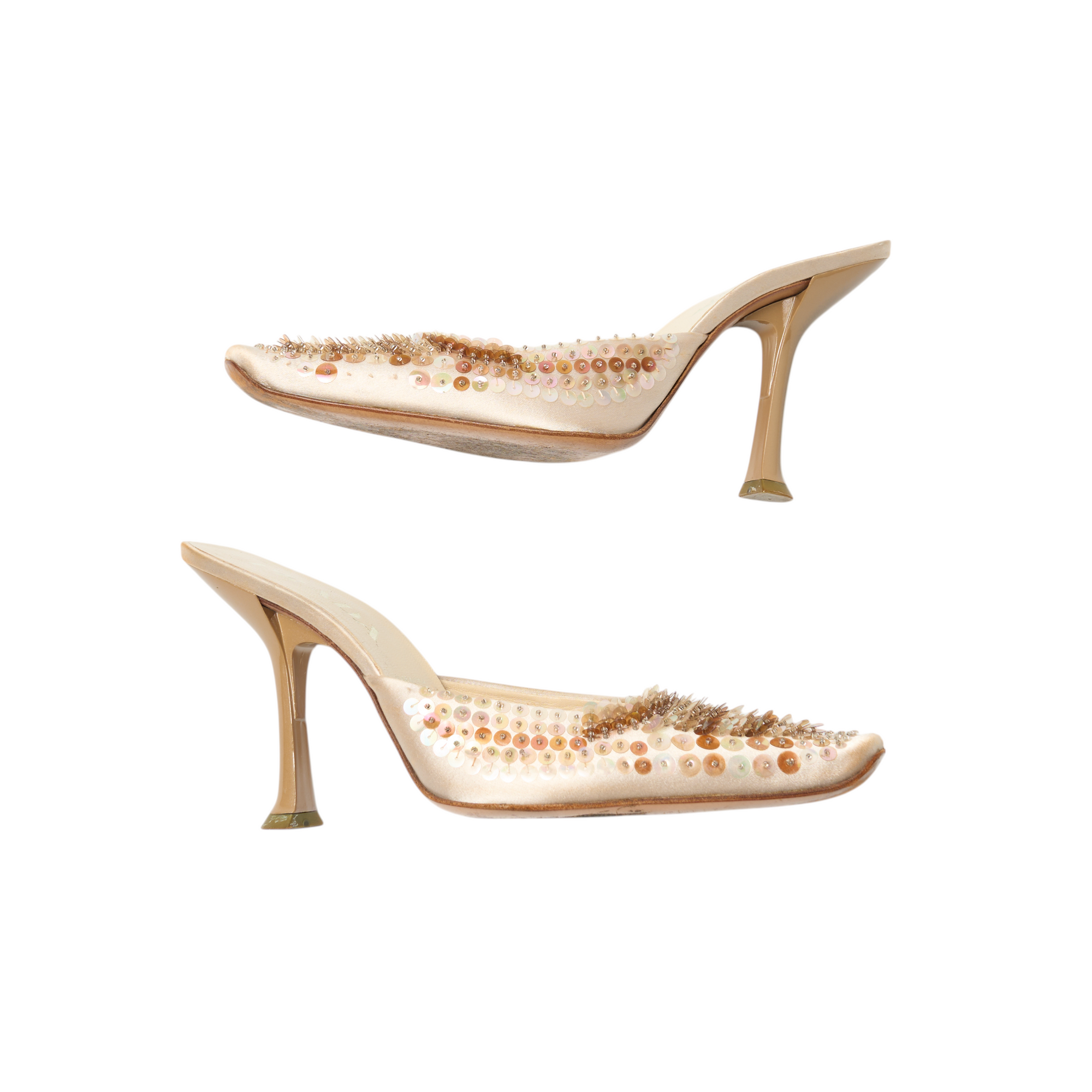 prada 2000s cream sequin heels