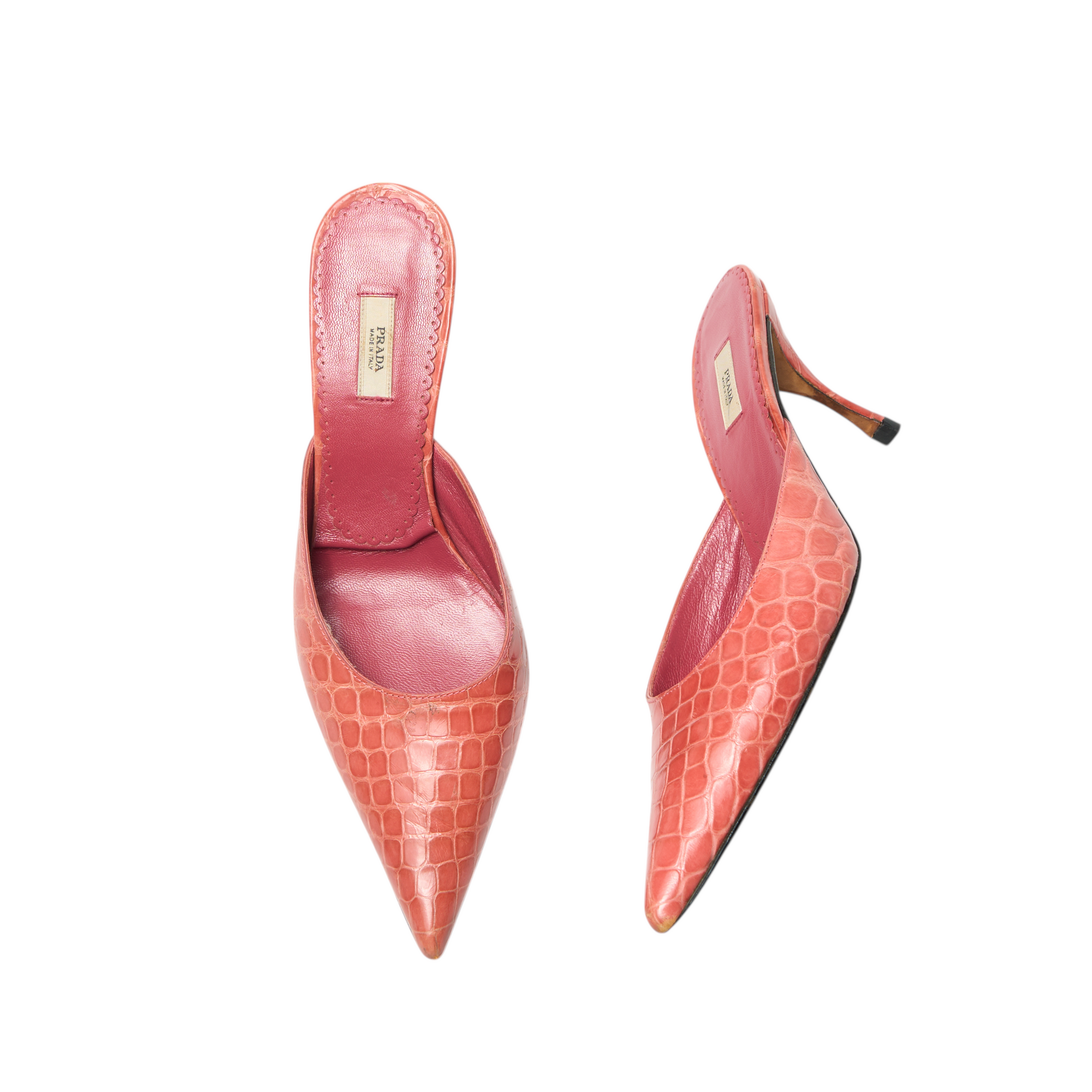 prada 2000s pink python heels