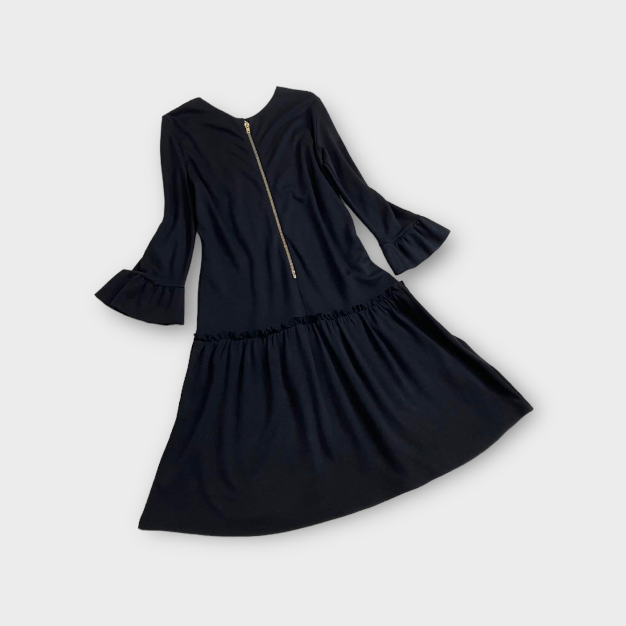 miu miu black dress with ruffle details