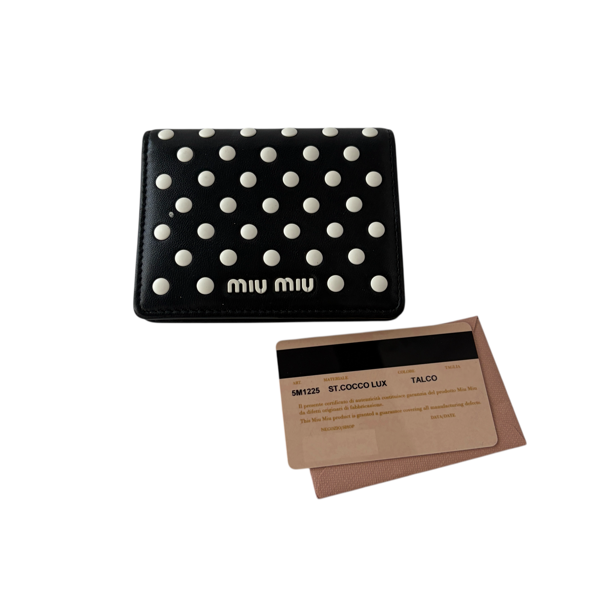 miu miu black polka dot wallet