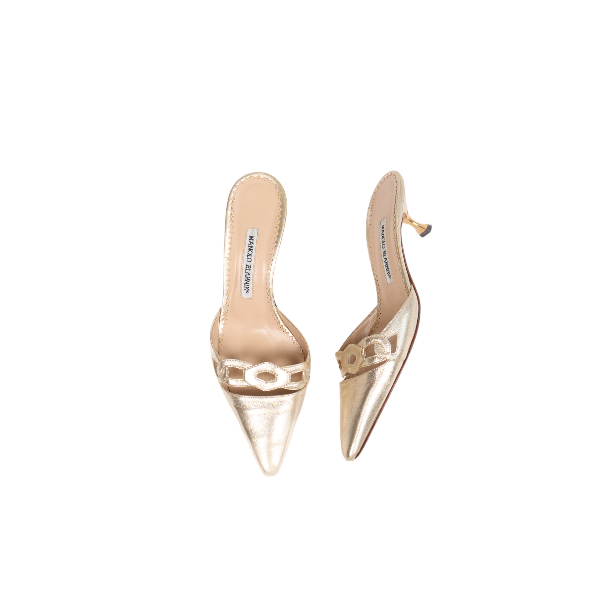 manolo blahnik 2000s gold kitten heels