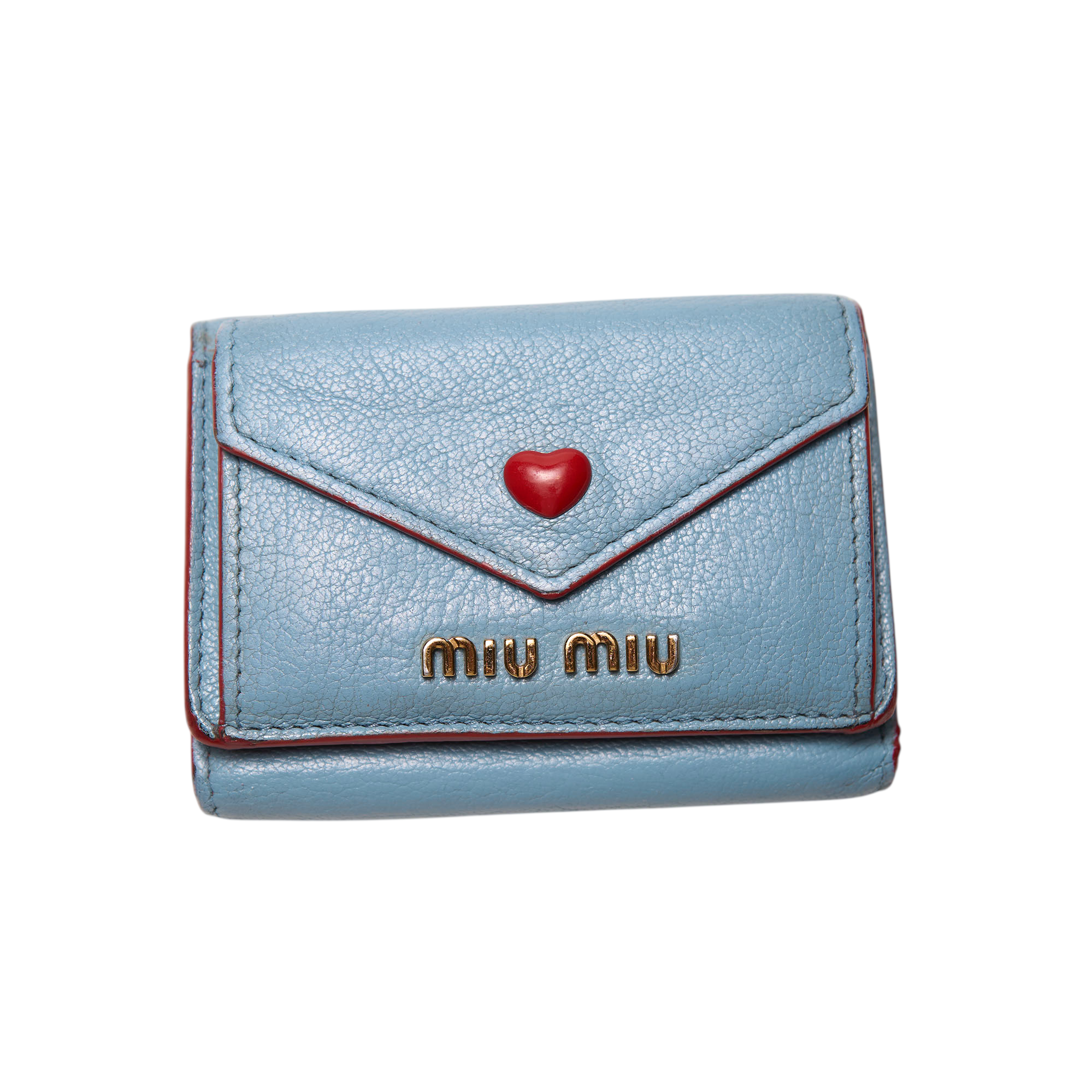 miu miu blue heart mini wallet