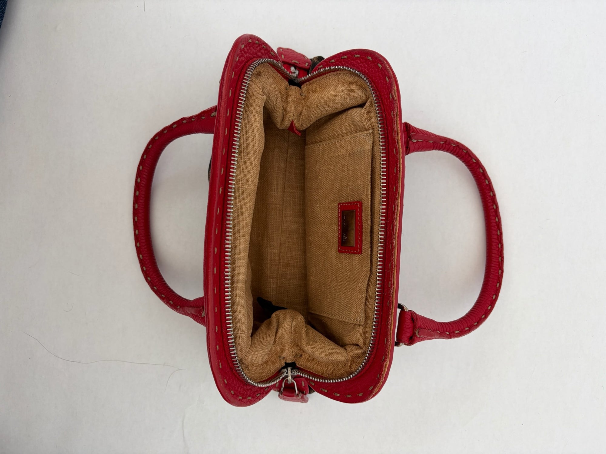fendi 2000s red selleria hand bag
