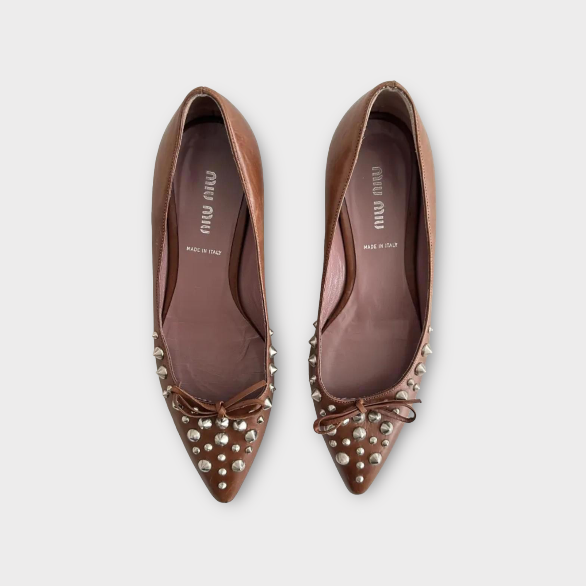 miu miu 2000s brown stud kitten heels with bow detail