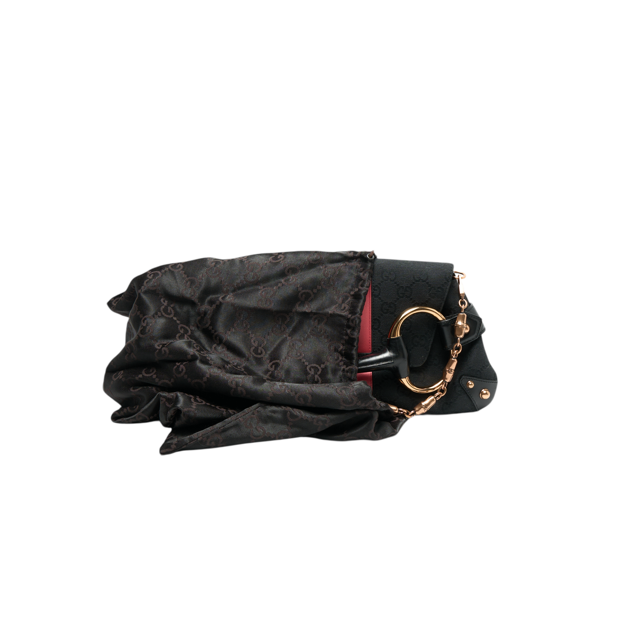 gucci 2000s black and pink horsebit bag