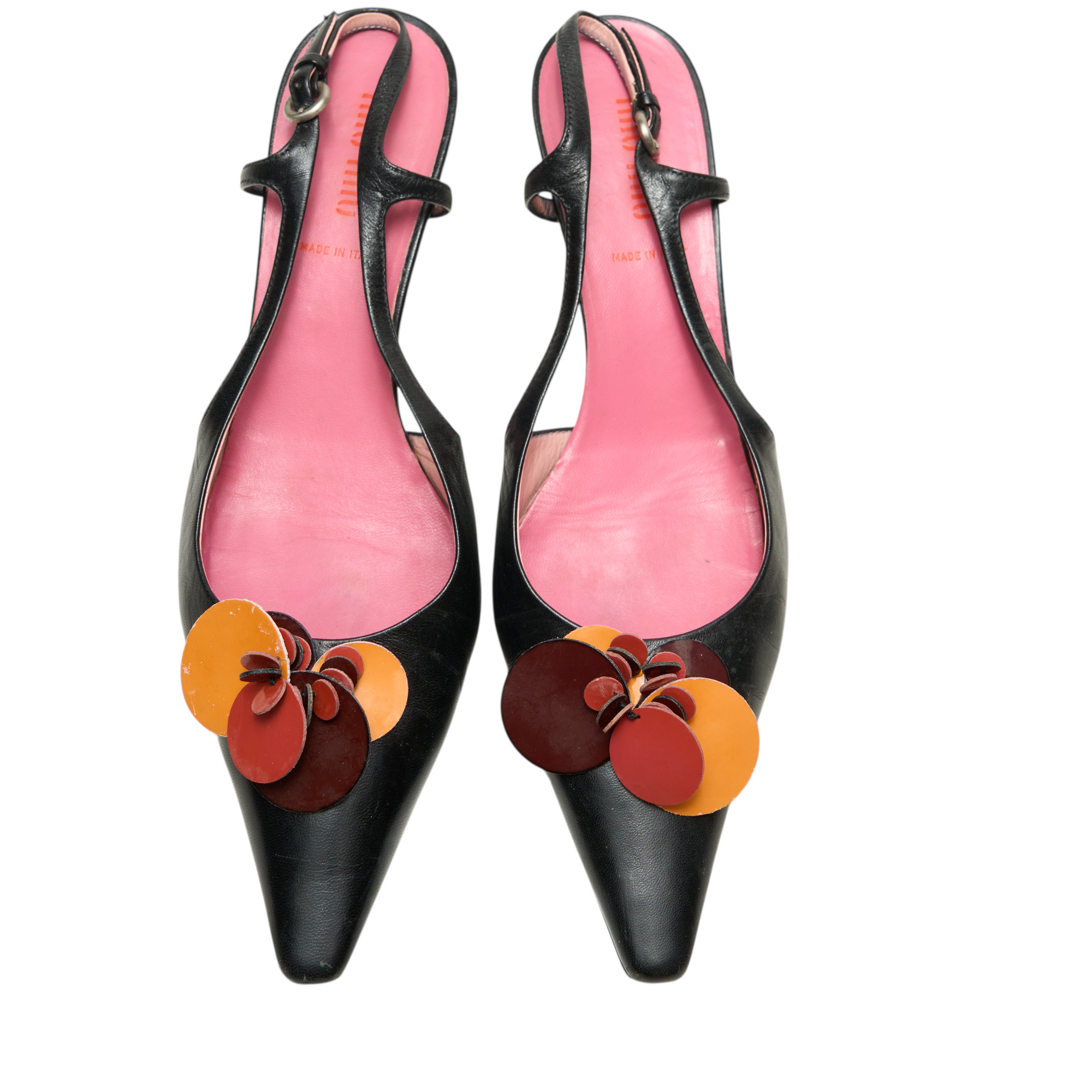 miu miu 2000s black flower kitten heels