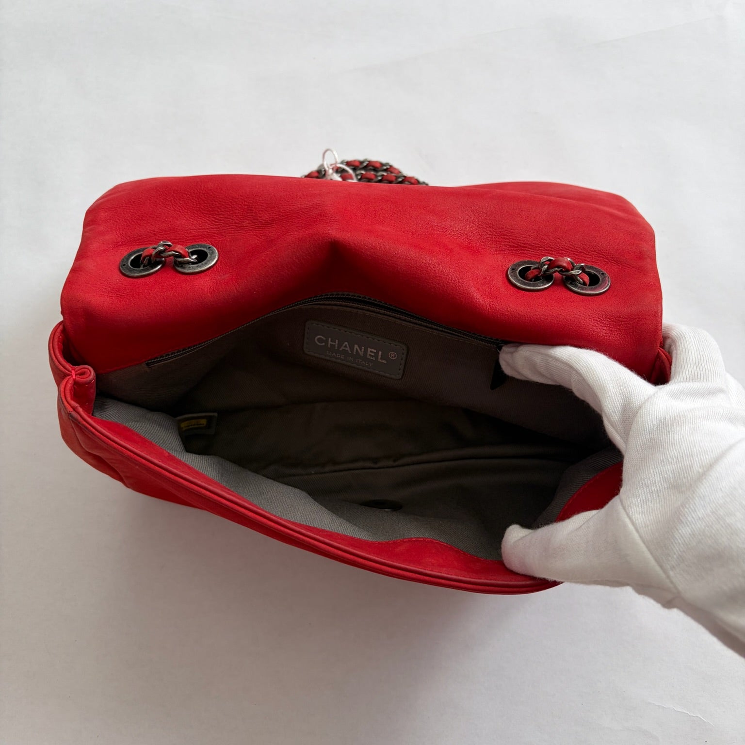 chanel 2000s red stitch flap bag