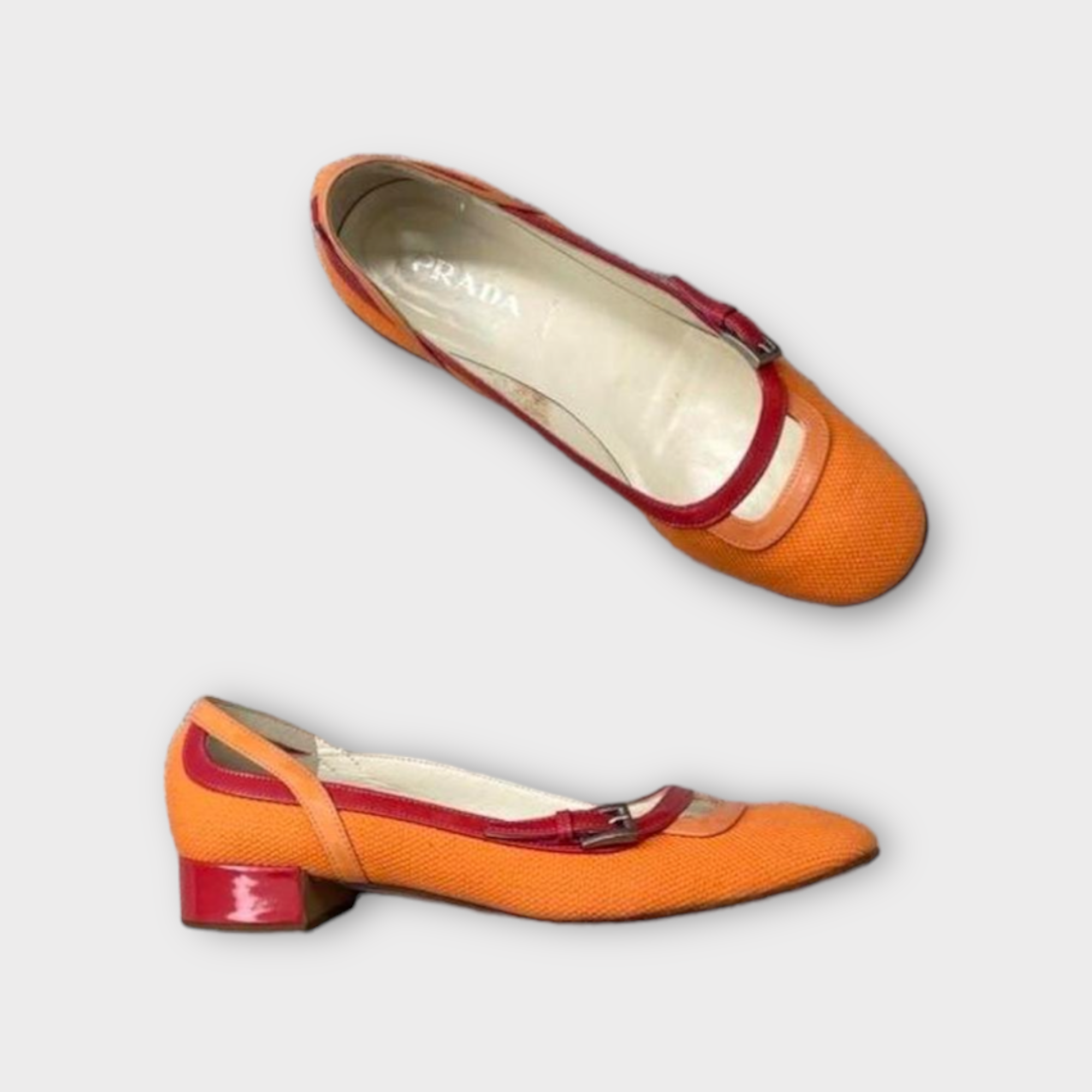 prada 2000s orange sporty kitten heels