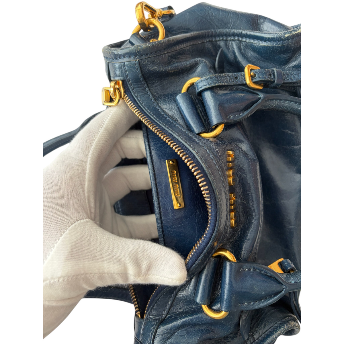 miu miu 2000s blue mini vitello bag