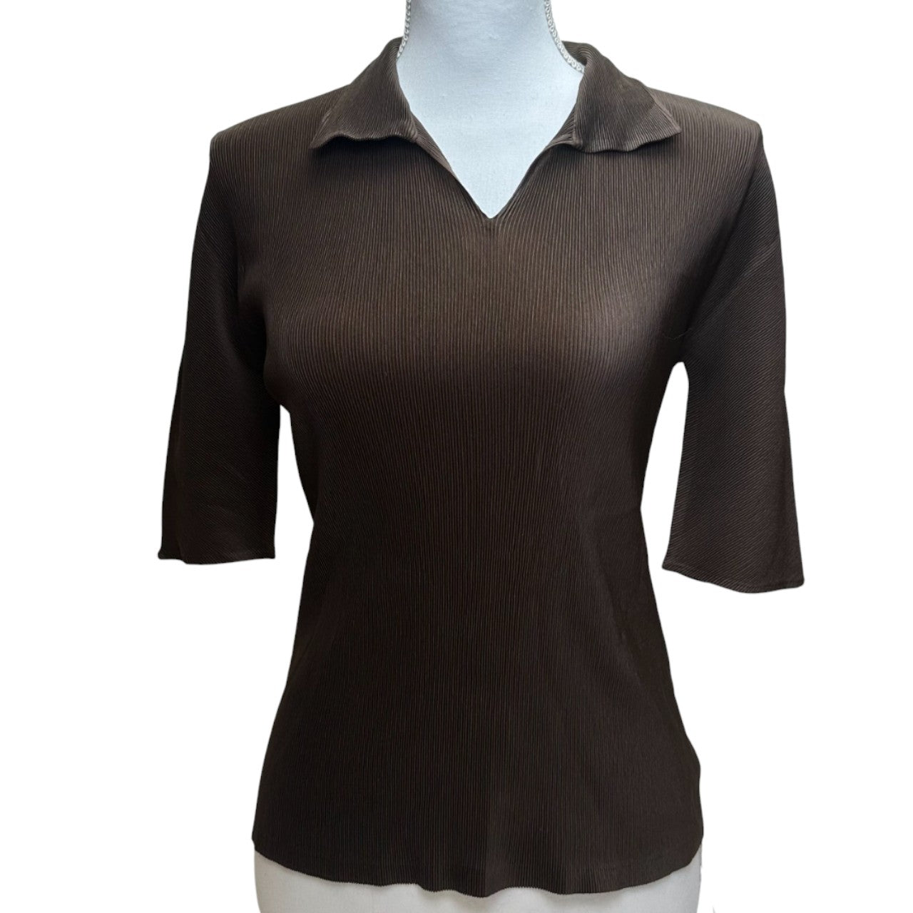 issey miyake brown quarter sleeve top