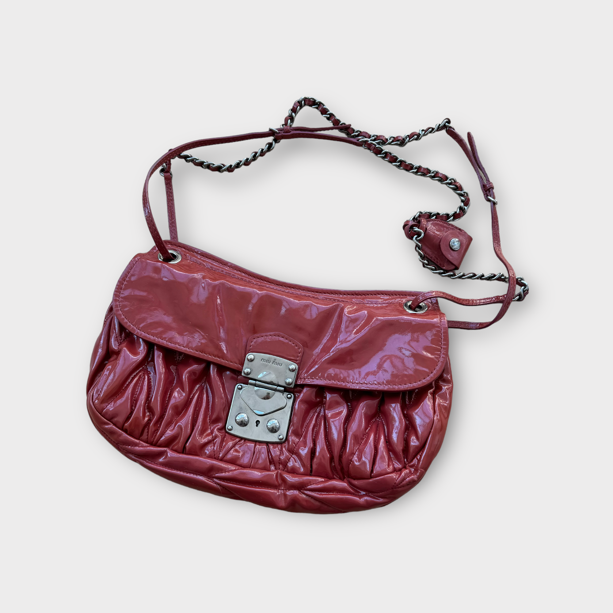 miu miu red matelassé shoulder bag