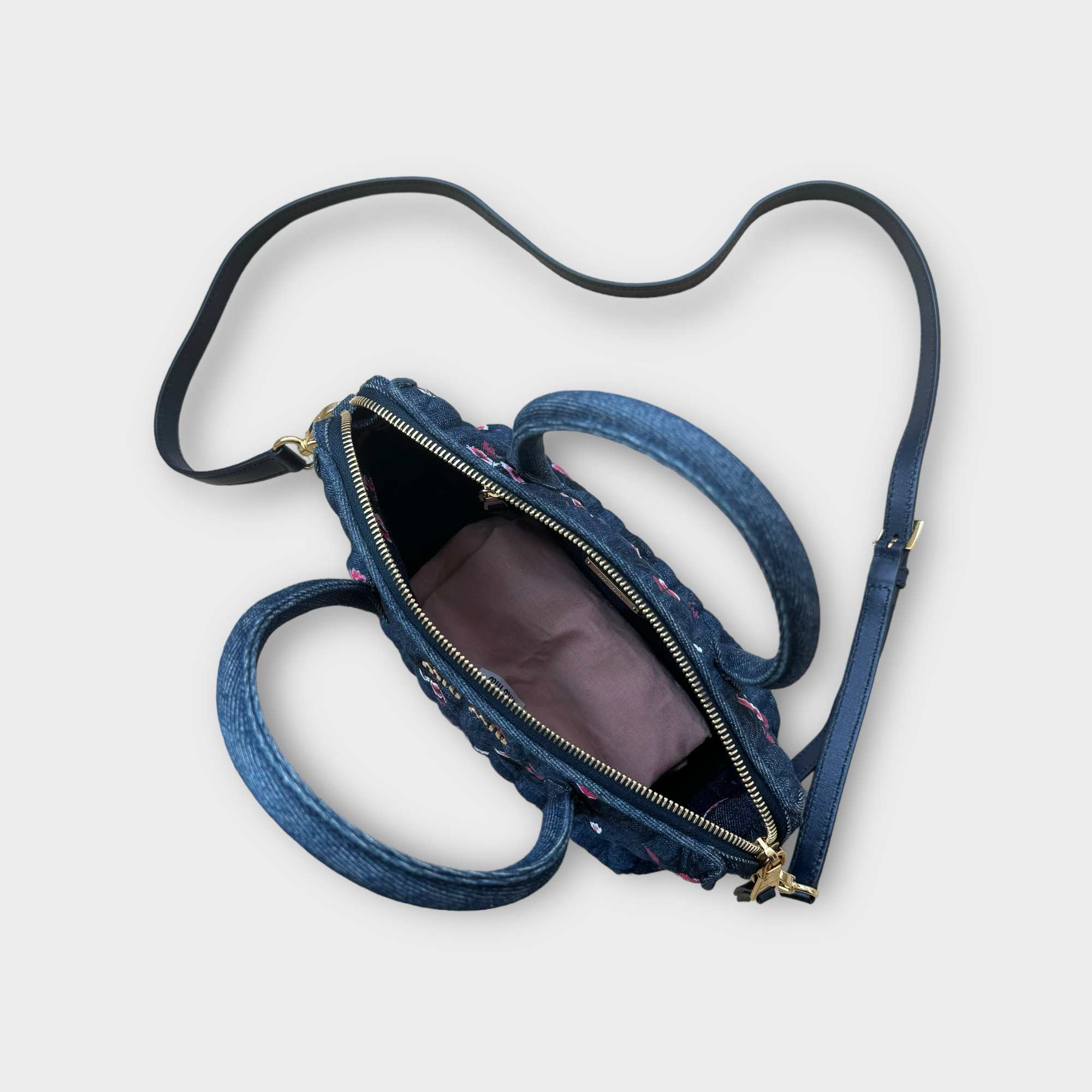 miu miu denim matelassé shoulder bag