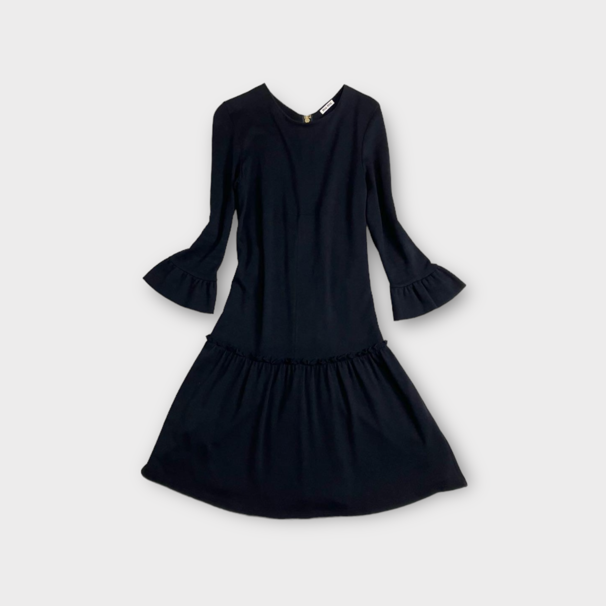 miu miu black dress with ruffle details