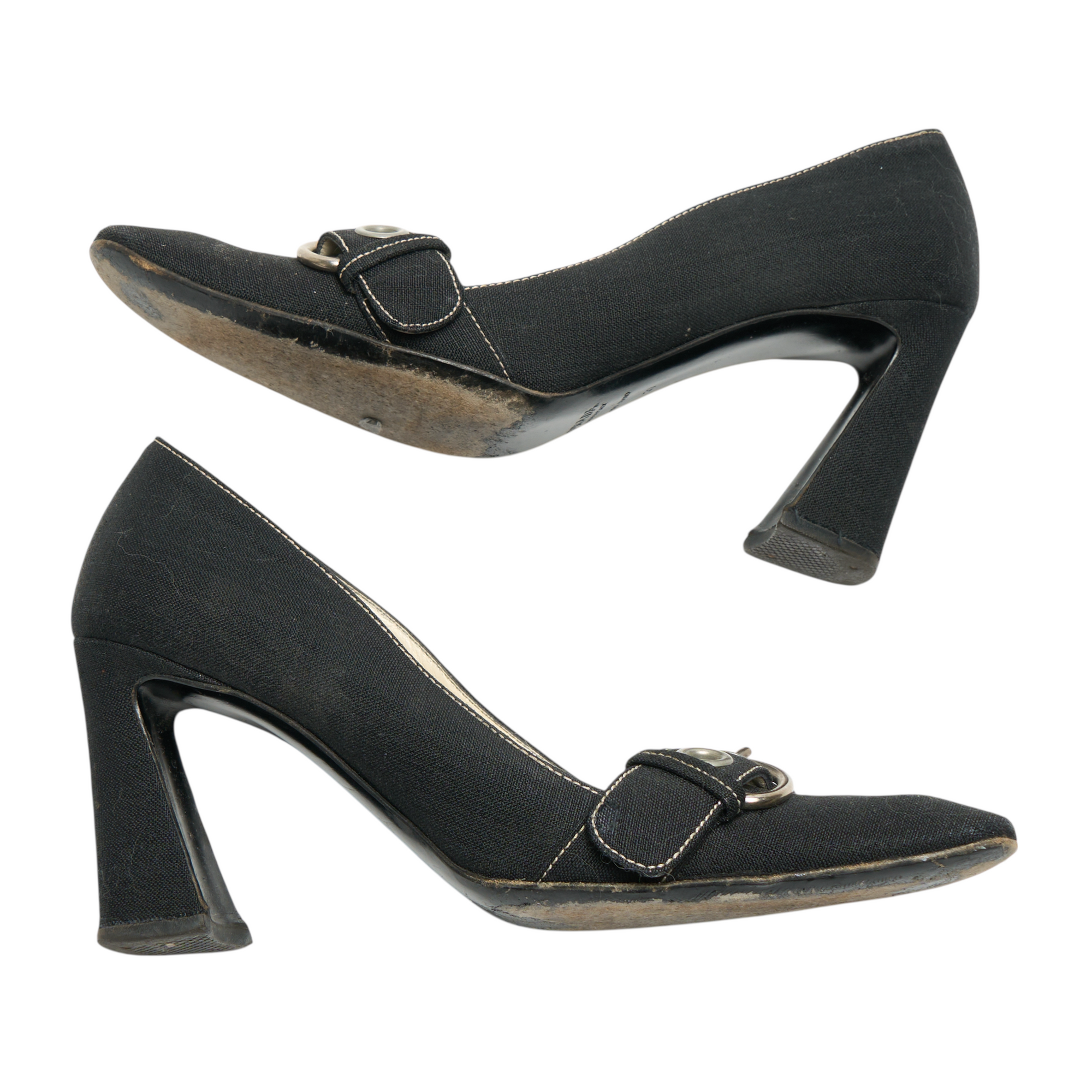 prada 2000s black canvas heels
