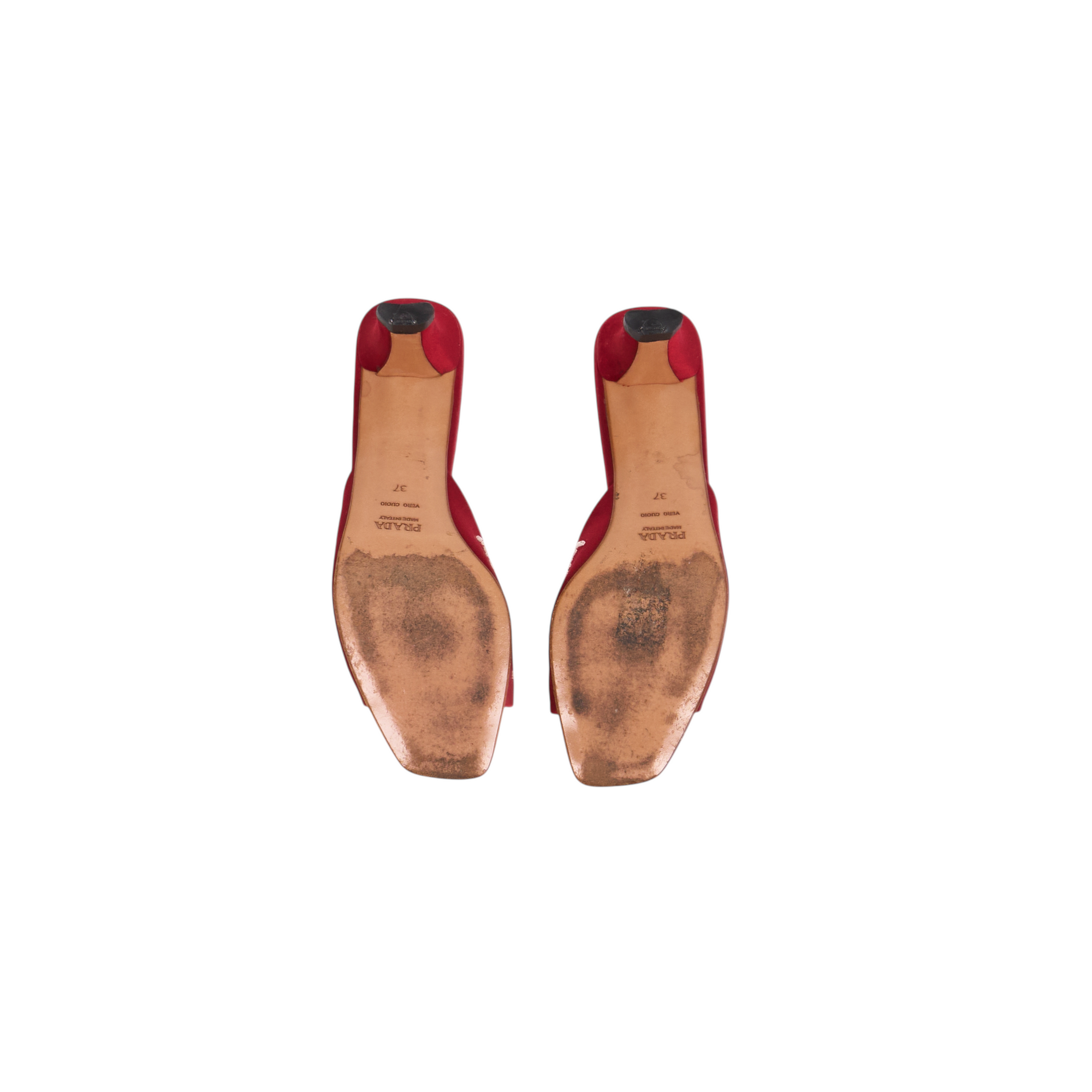prada 2000s red beaded kitten heels