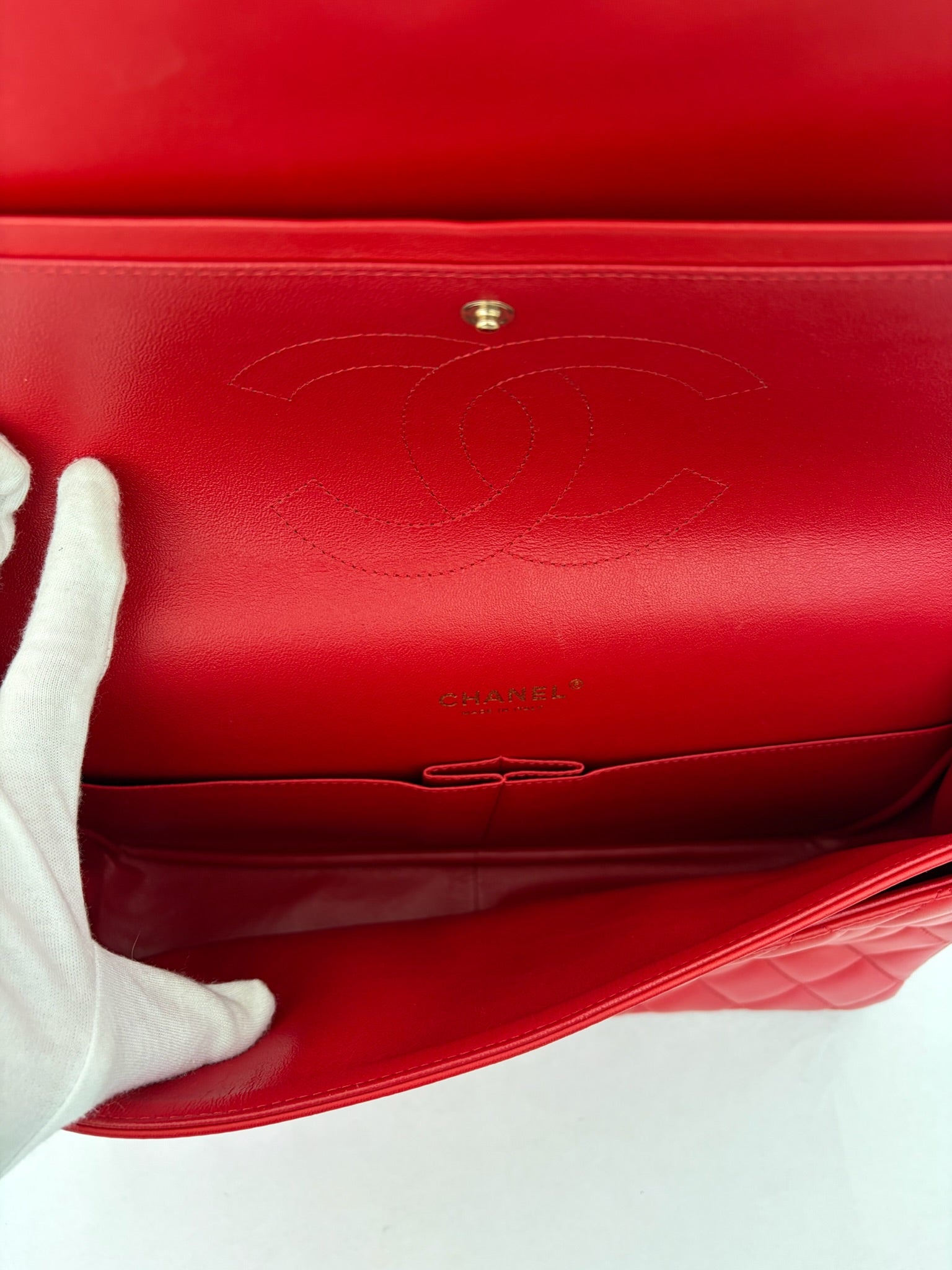 chanel red xl classic flap bag