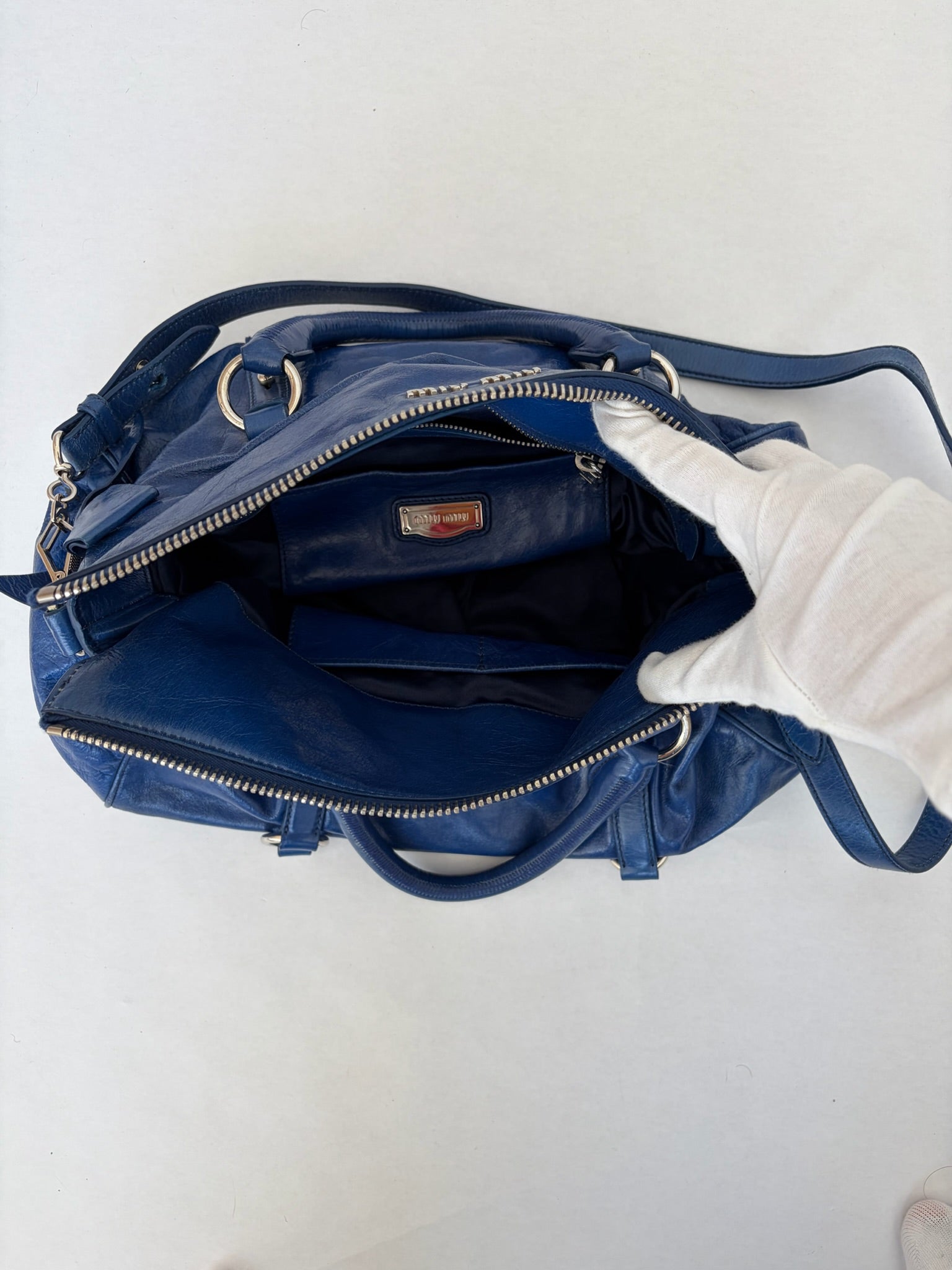 miu miu 2000s blue vitello bag