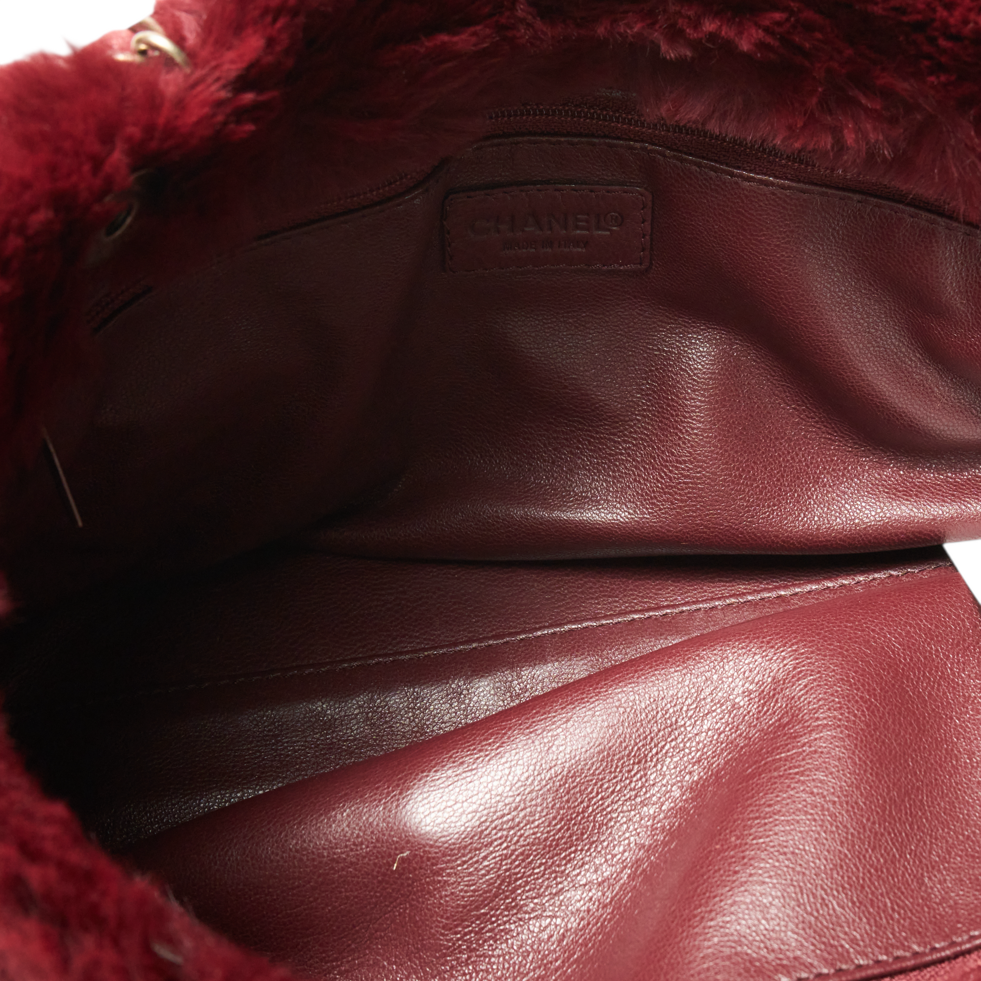 chanel 2001 red lapin fur bag