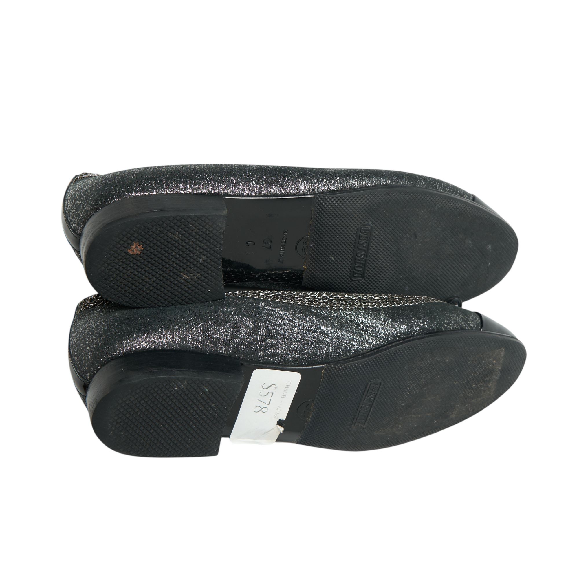 chanel black chain ballerina flats