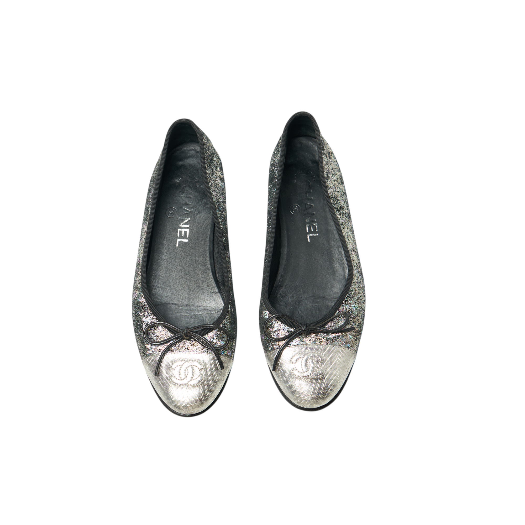 chanel metallic ballerina flats