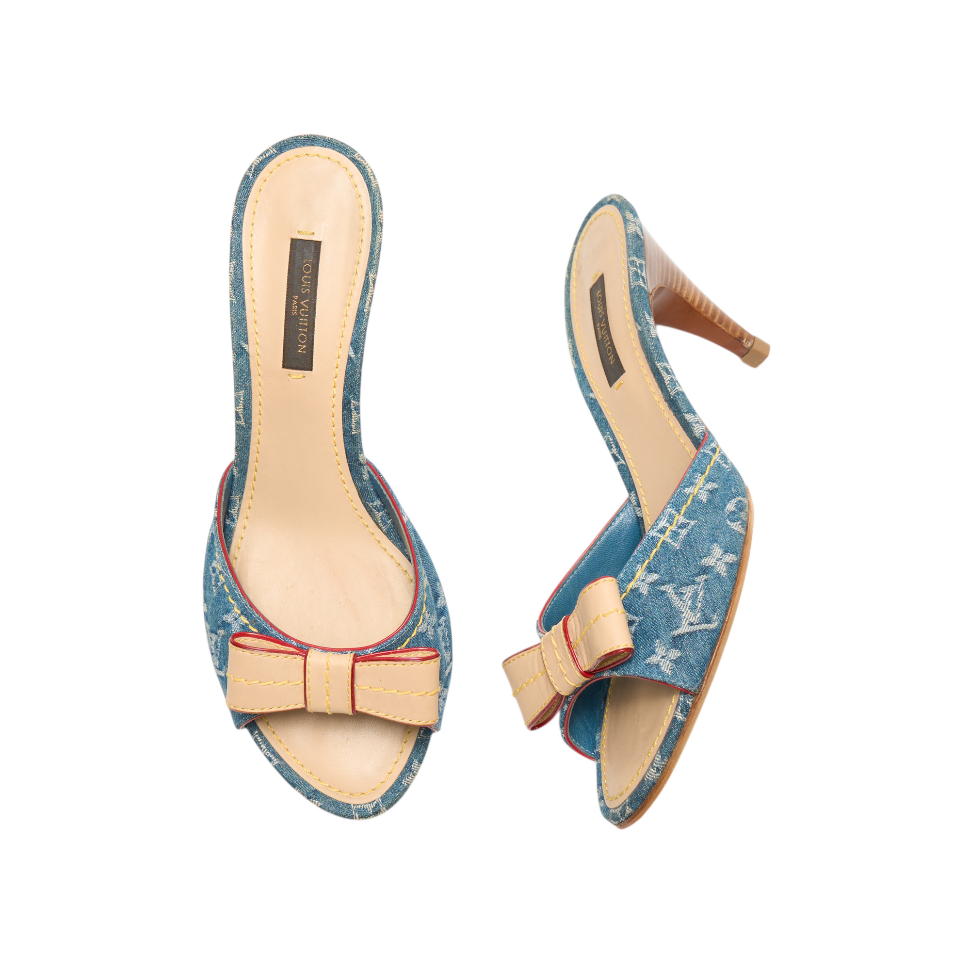 louis vuitton 2000s denim bow heels