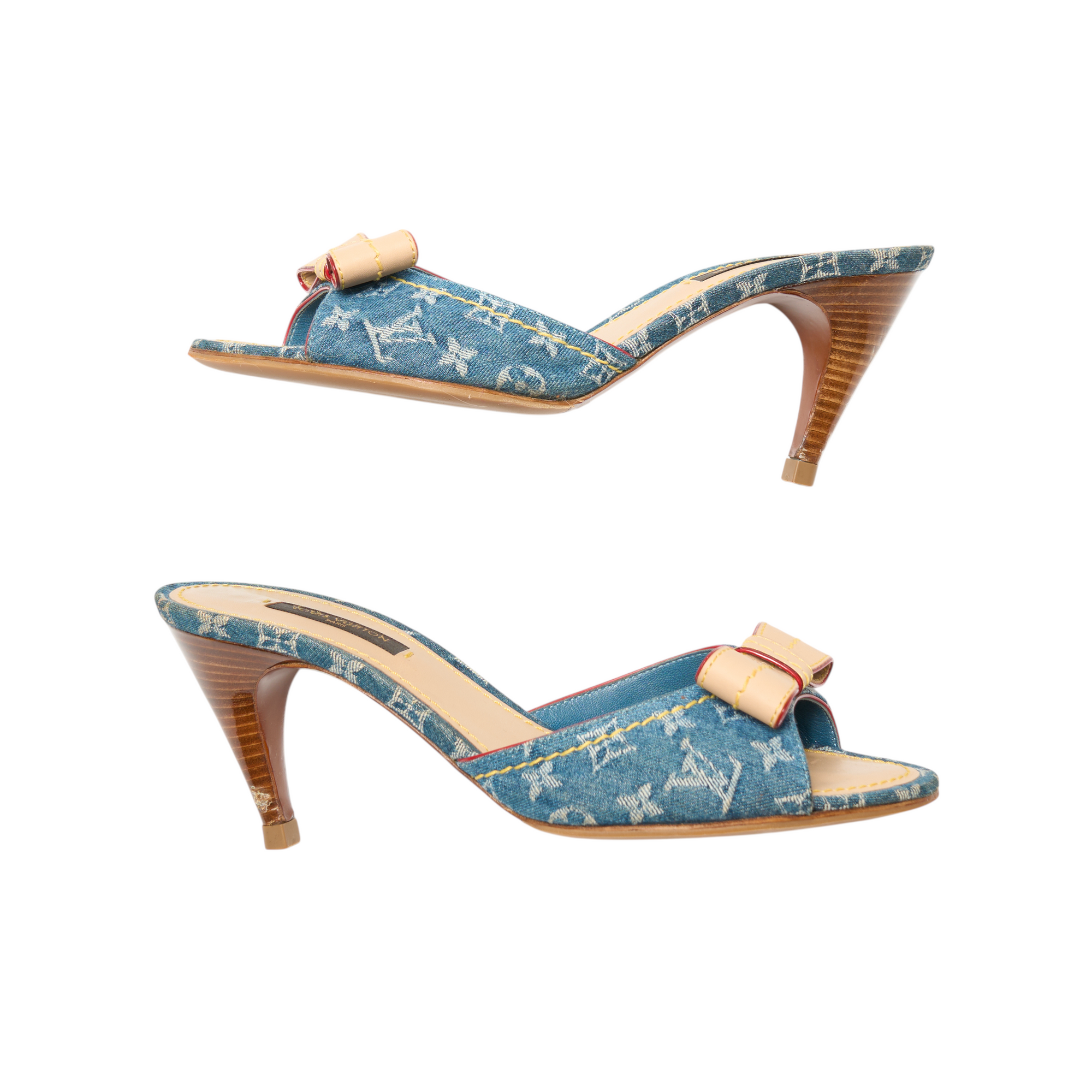 louis vuitton 2000s denim bow heels