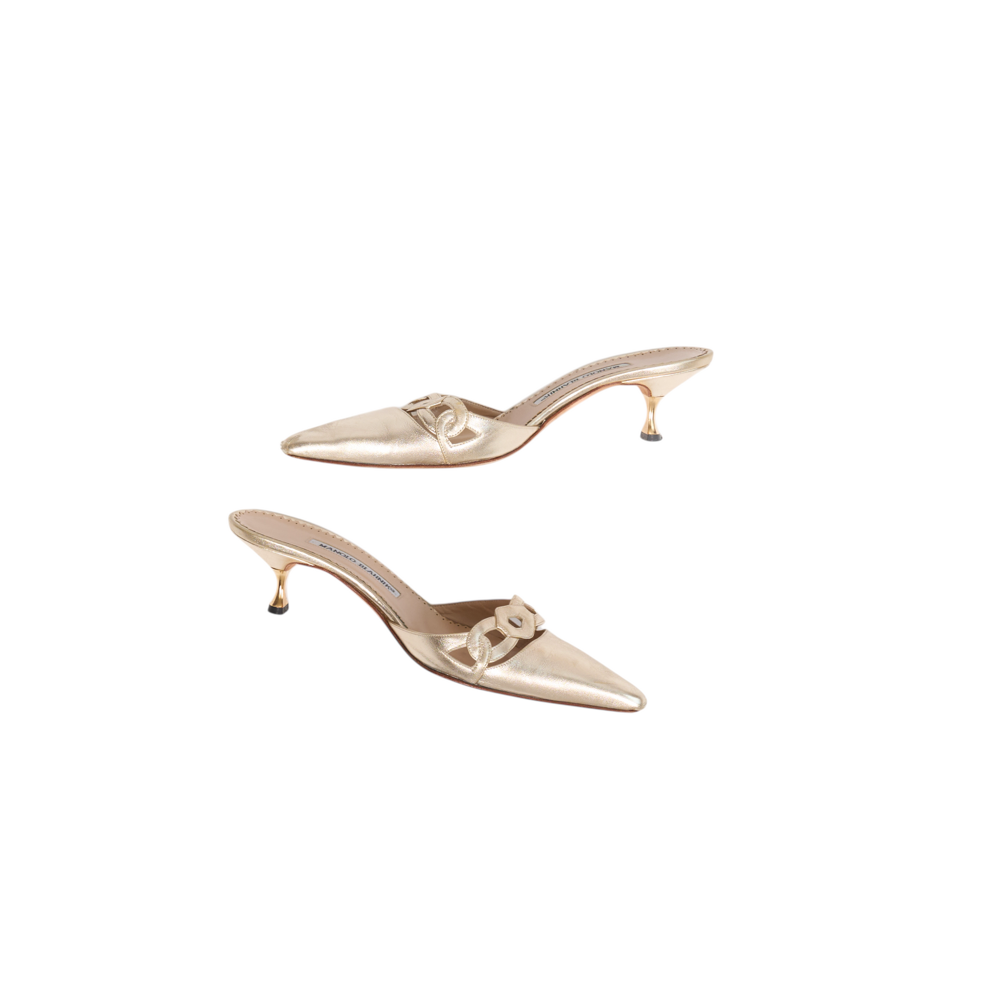manolo blahnik 2000s gold kitten heels