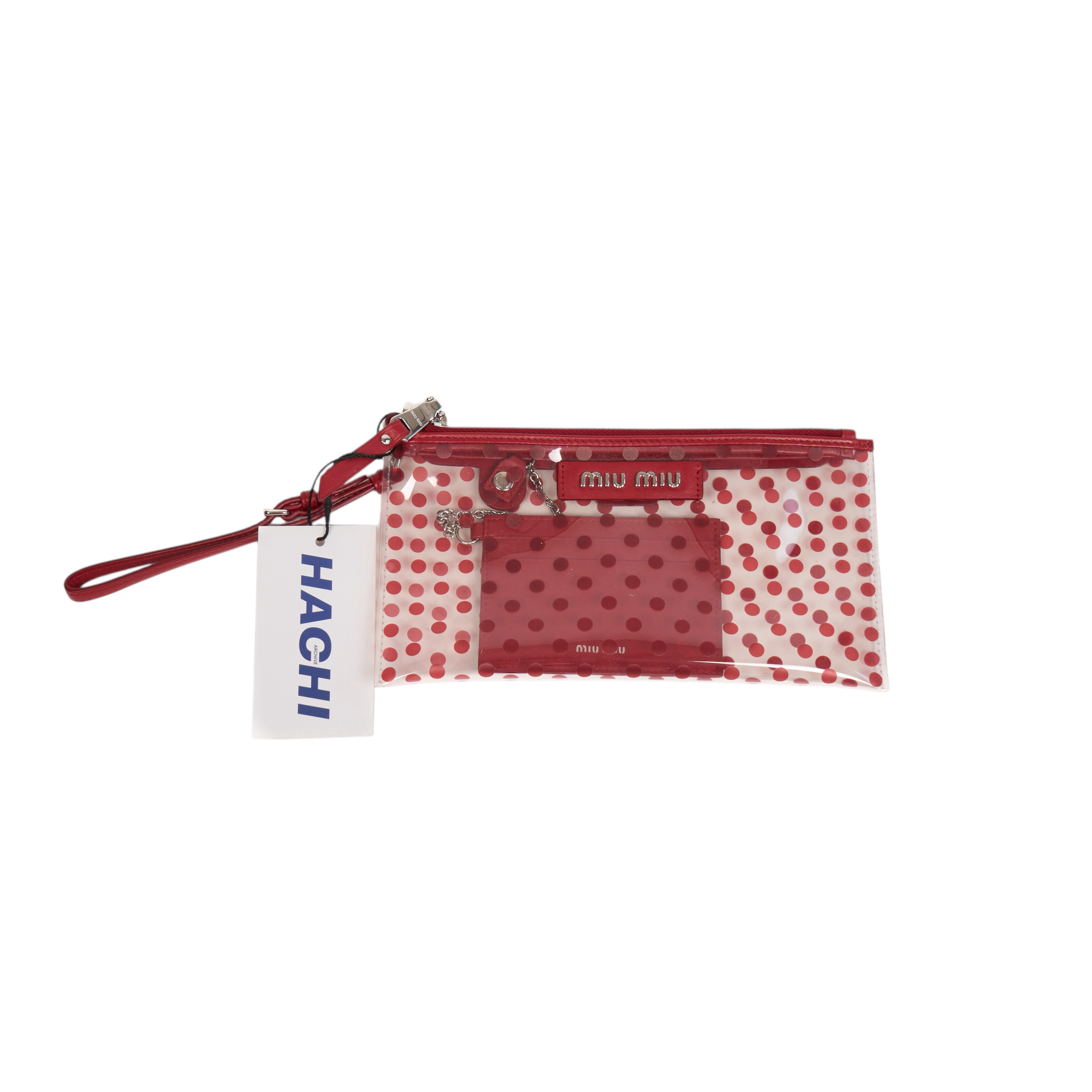 miu miu red polka dot wallet wristlet