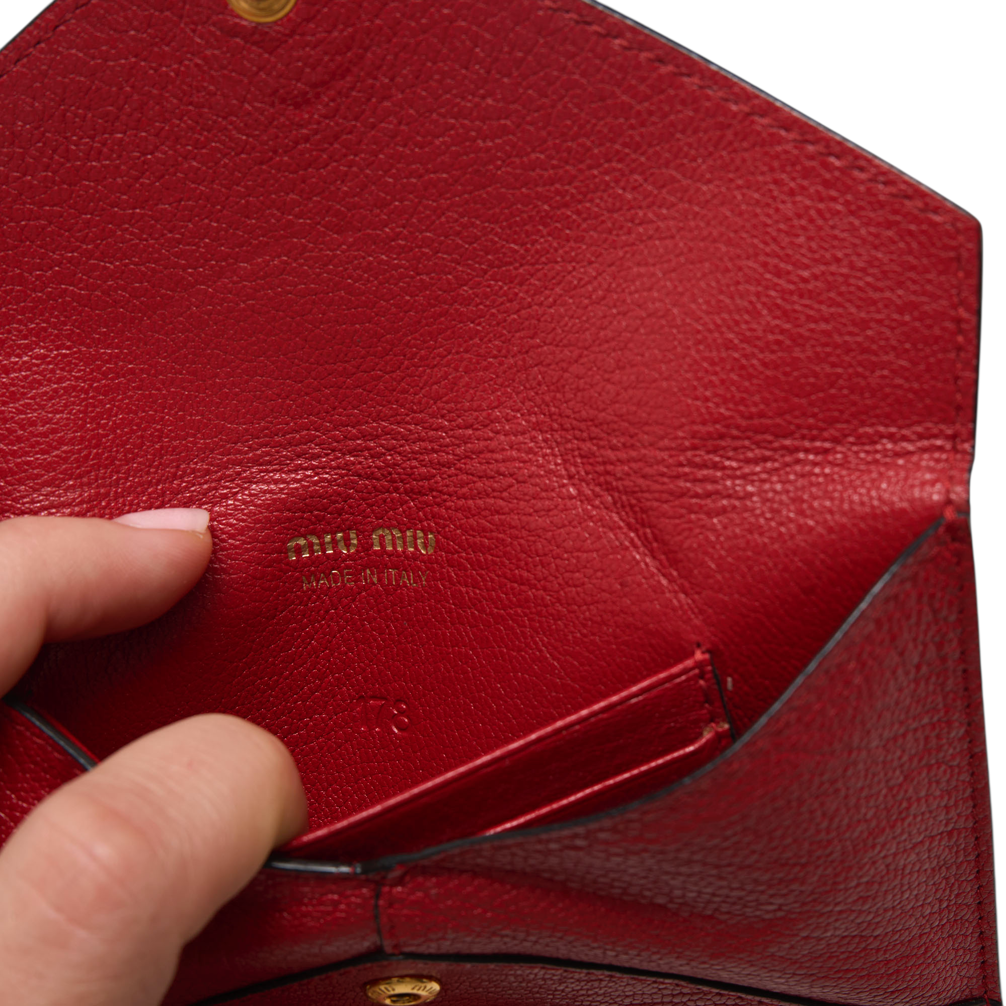 miu miu red heart wallet with chain