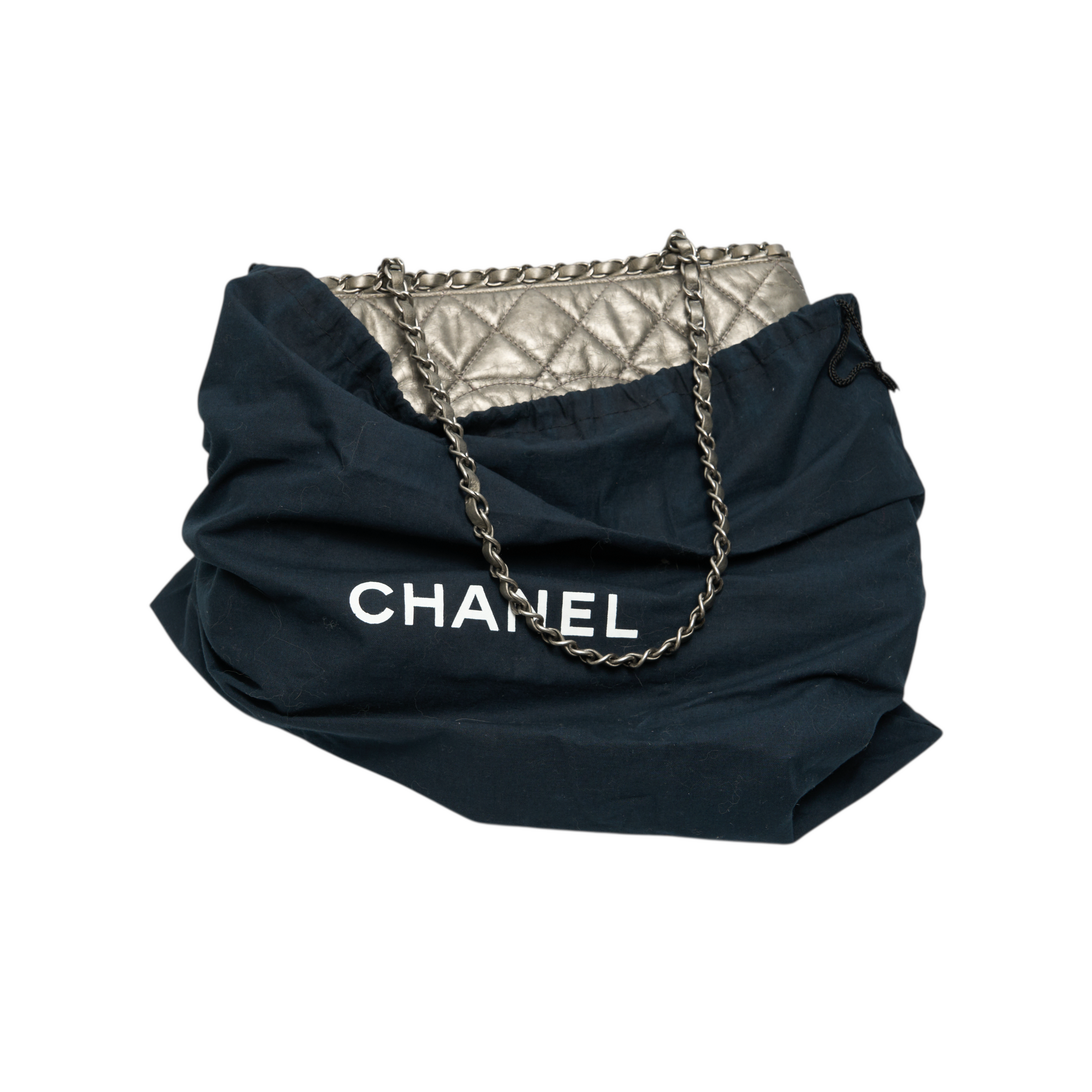 chanel 2000s silver tote bag