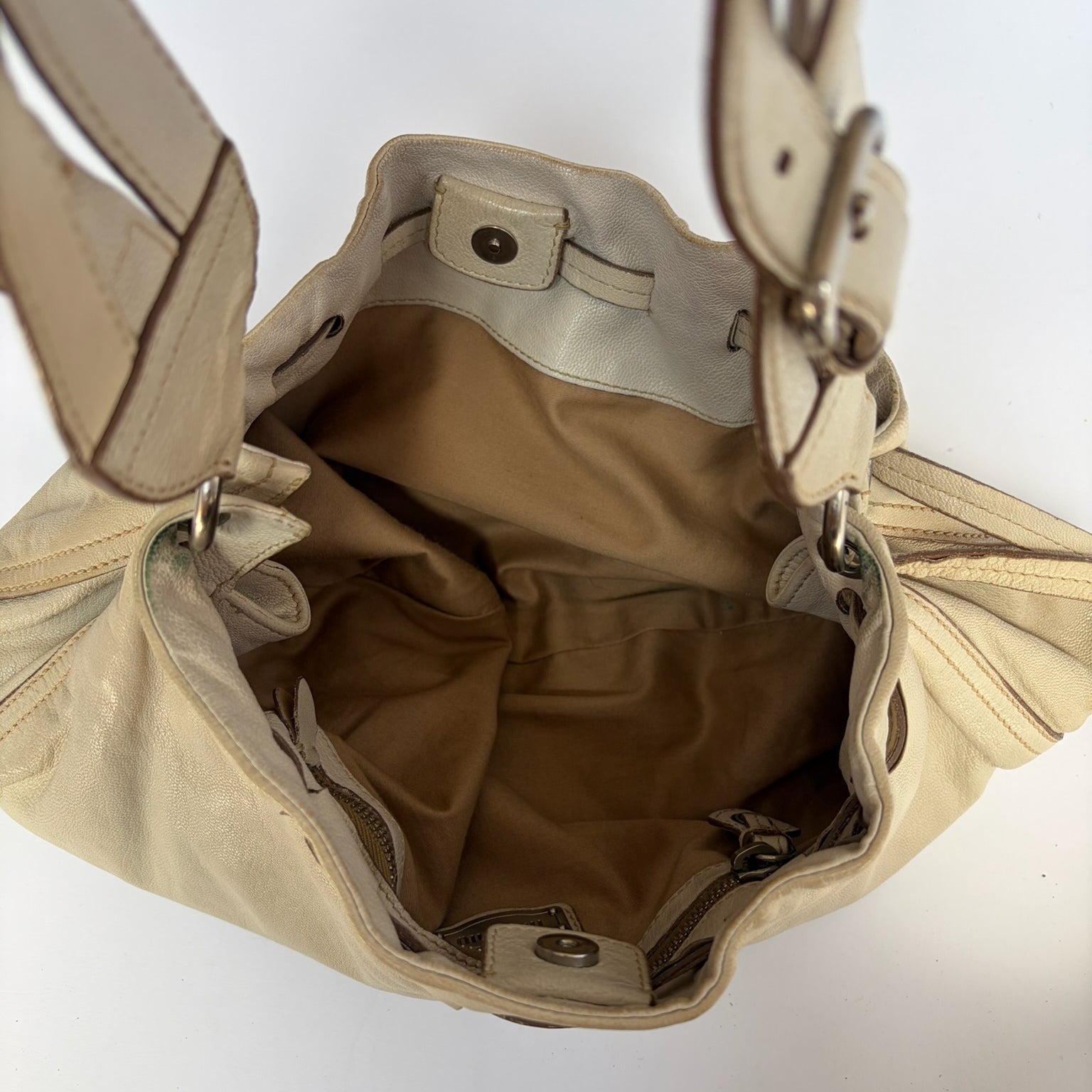 miu miu 2000s white ruched shoulder bag