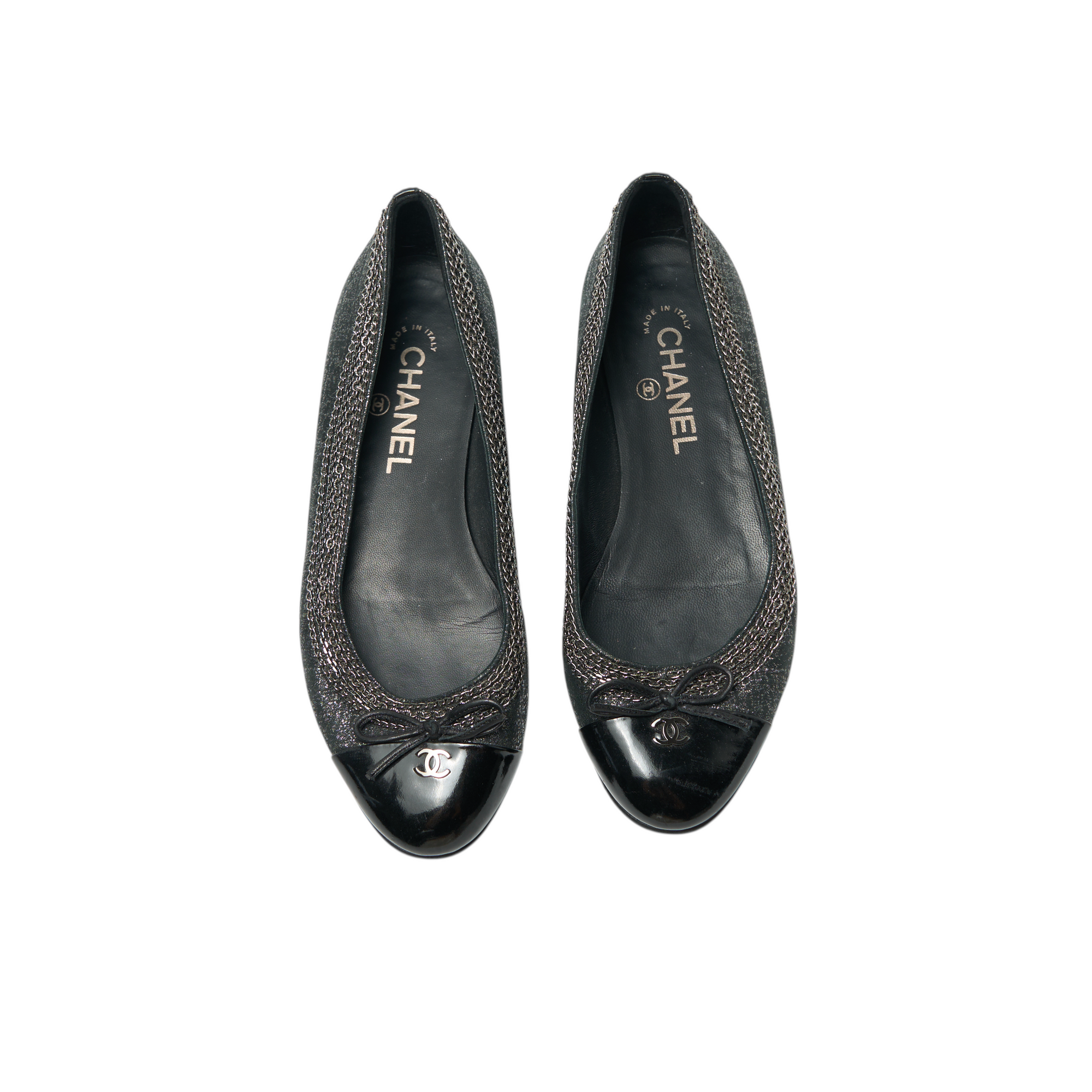chanel black chain ballerina flats