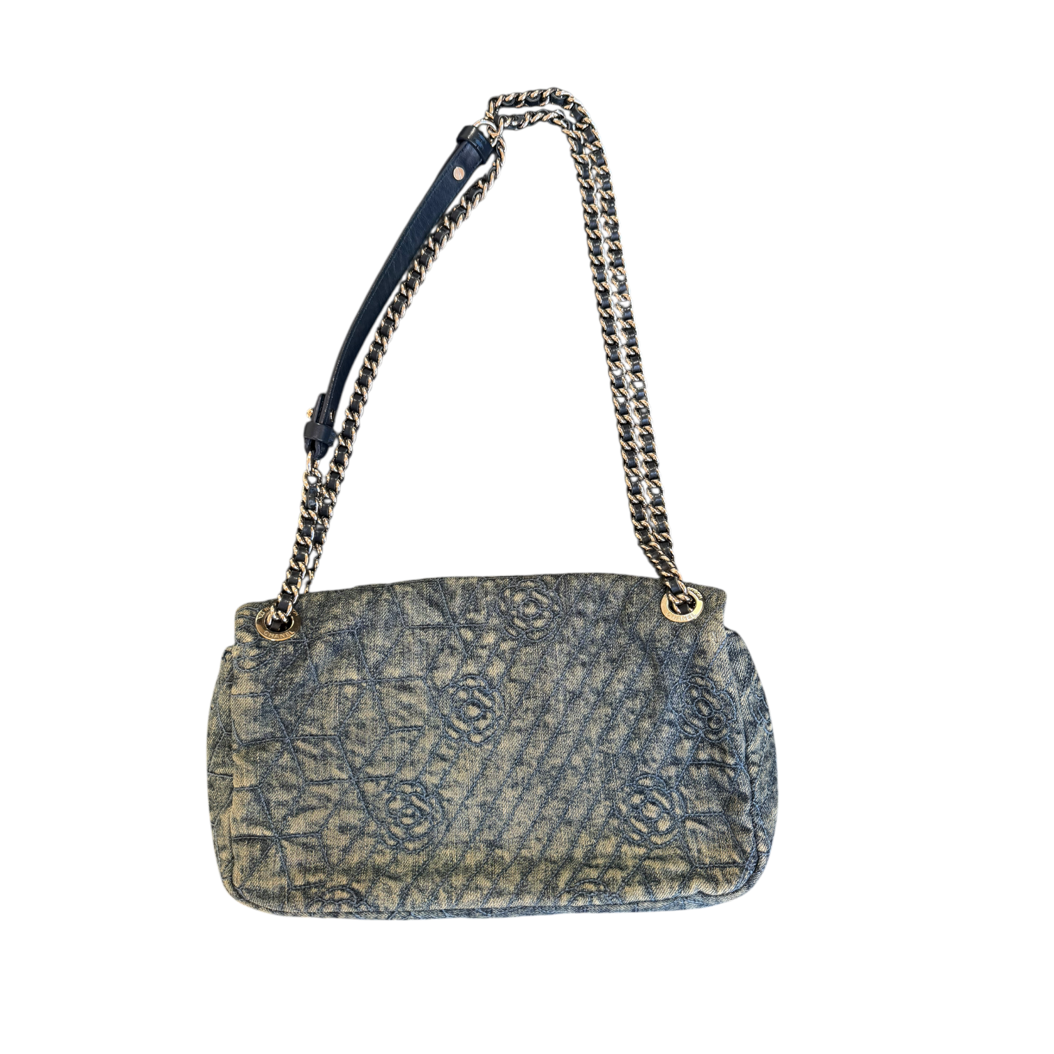 chanel 2000s floral denim flap bag