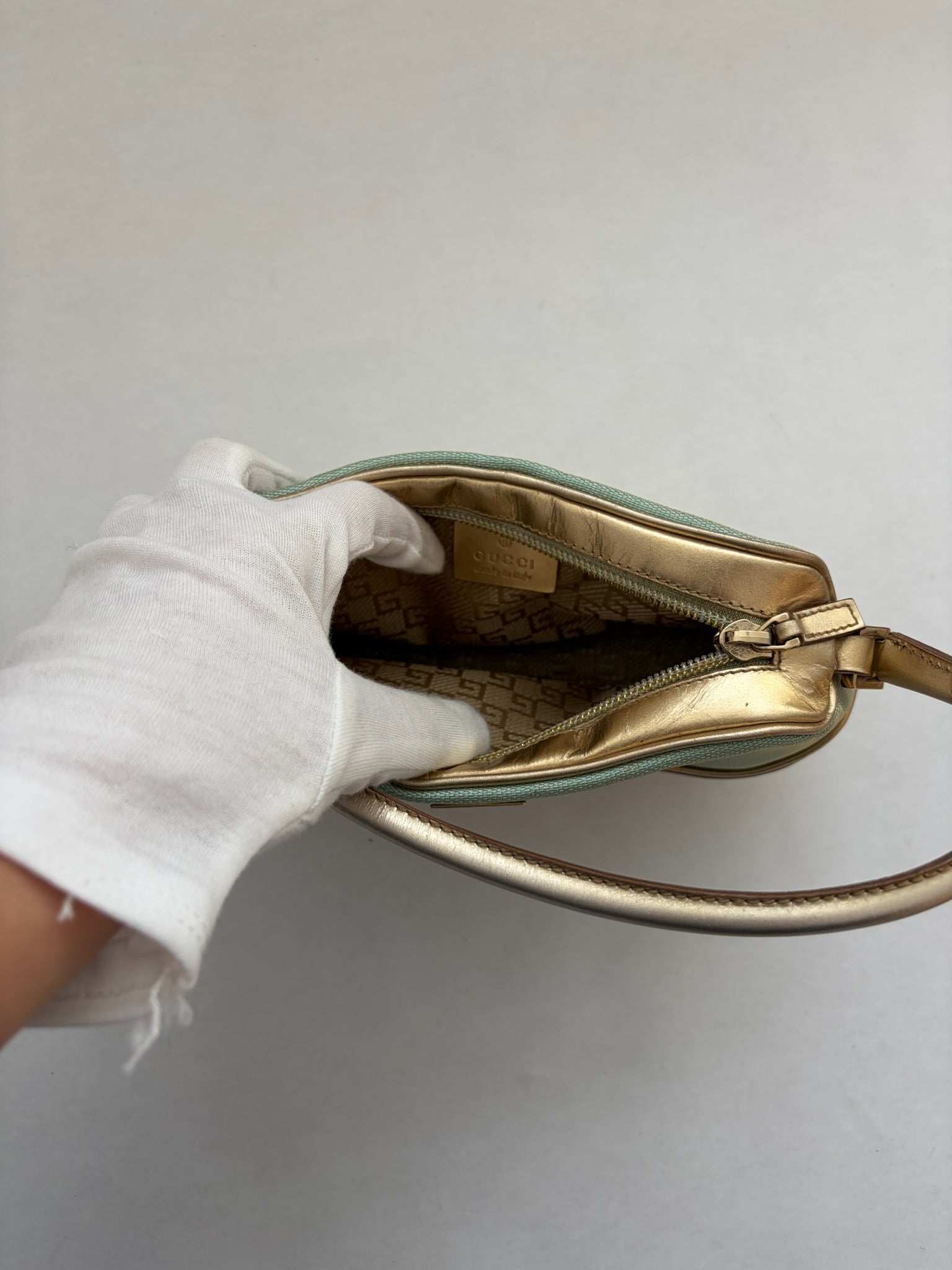 gucci 2000s turquoise and gold mini bag
