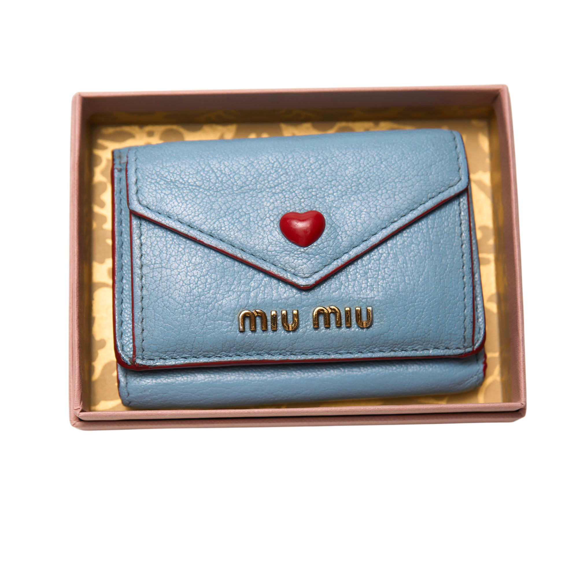 miu miu blue heart mini wallet
