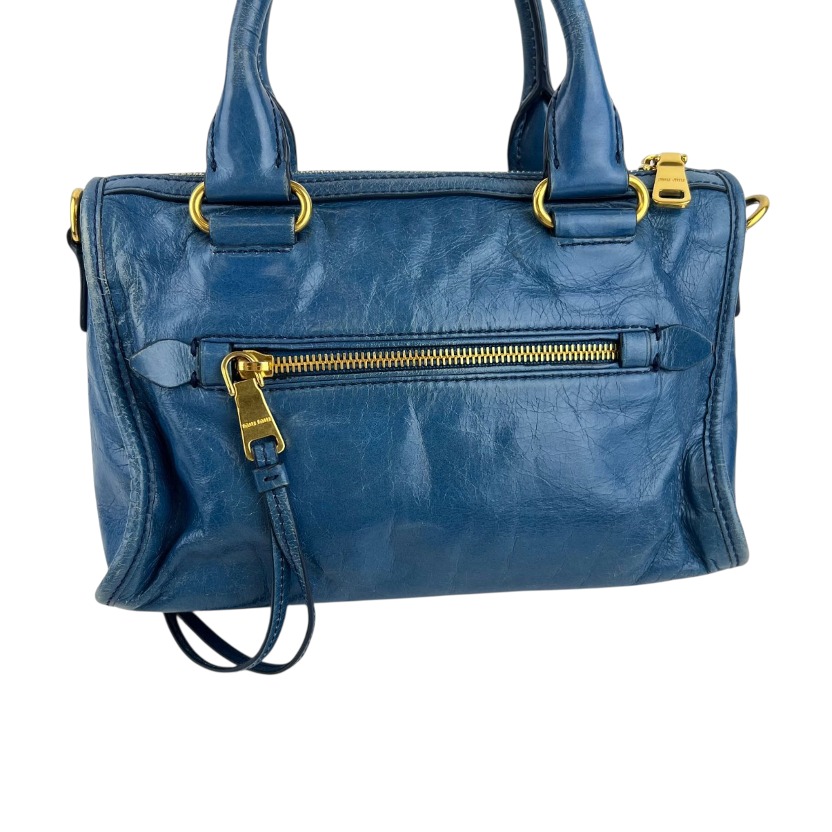 miu miu 2000s blue shoulder bag